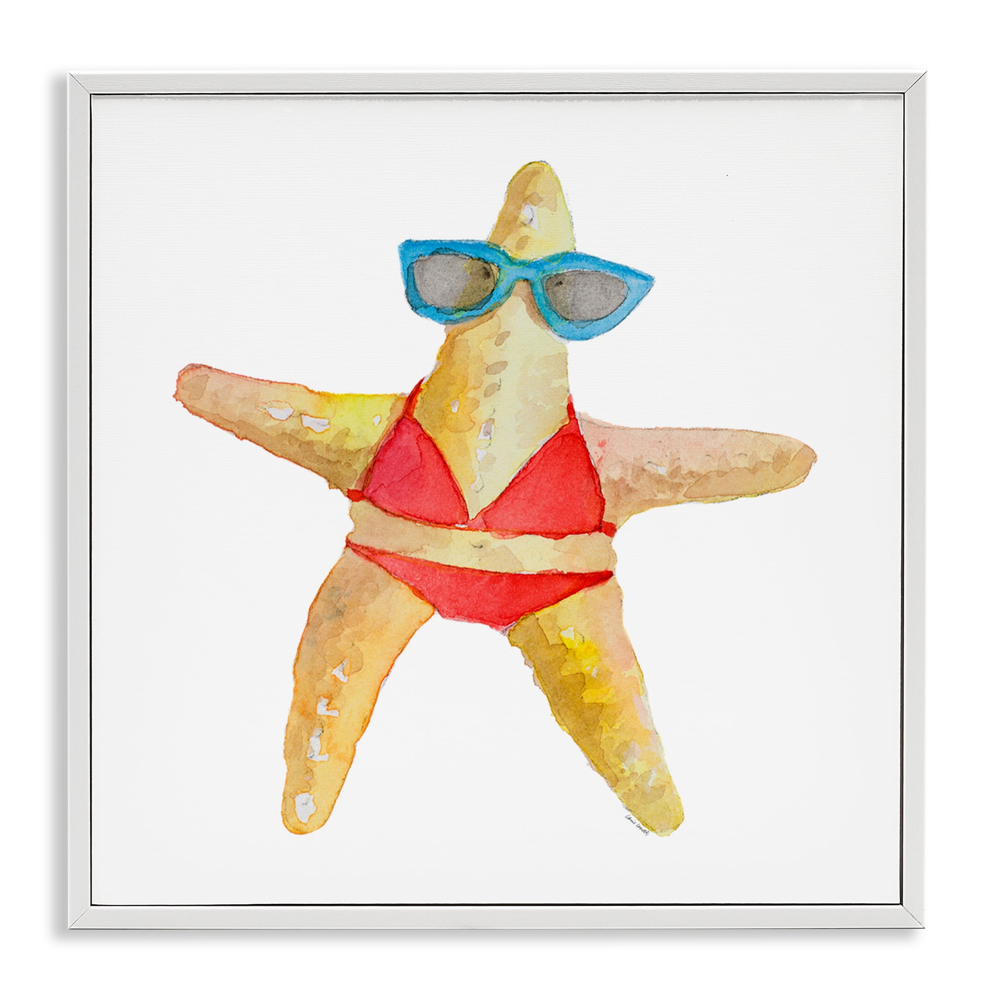 Stupell Industries Fun Swimsuit Starfish Novelty Painting White Framed Art Print Wall Art, 17 x 17