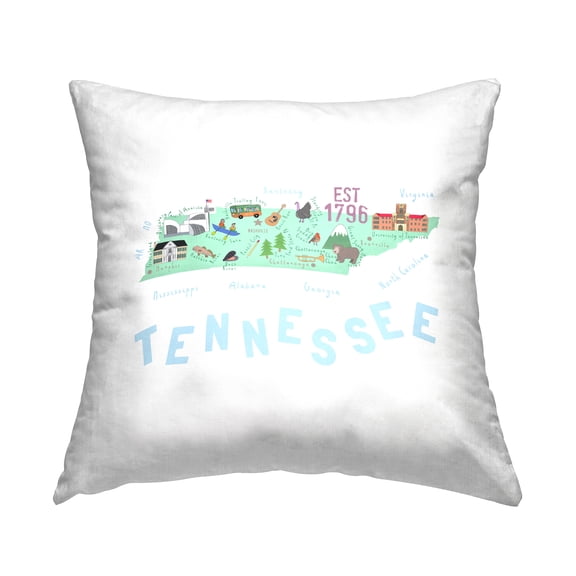 Stupell Industries Fun Tennessee Destinations Map Square Decorative Printed Throw Pillow, 18 x 18,