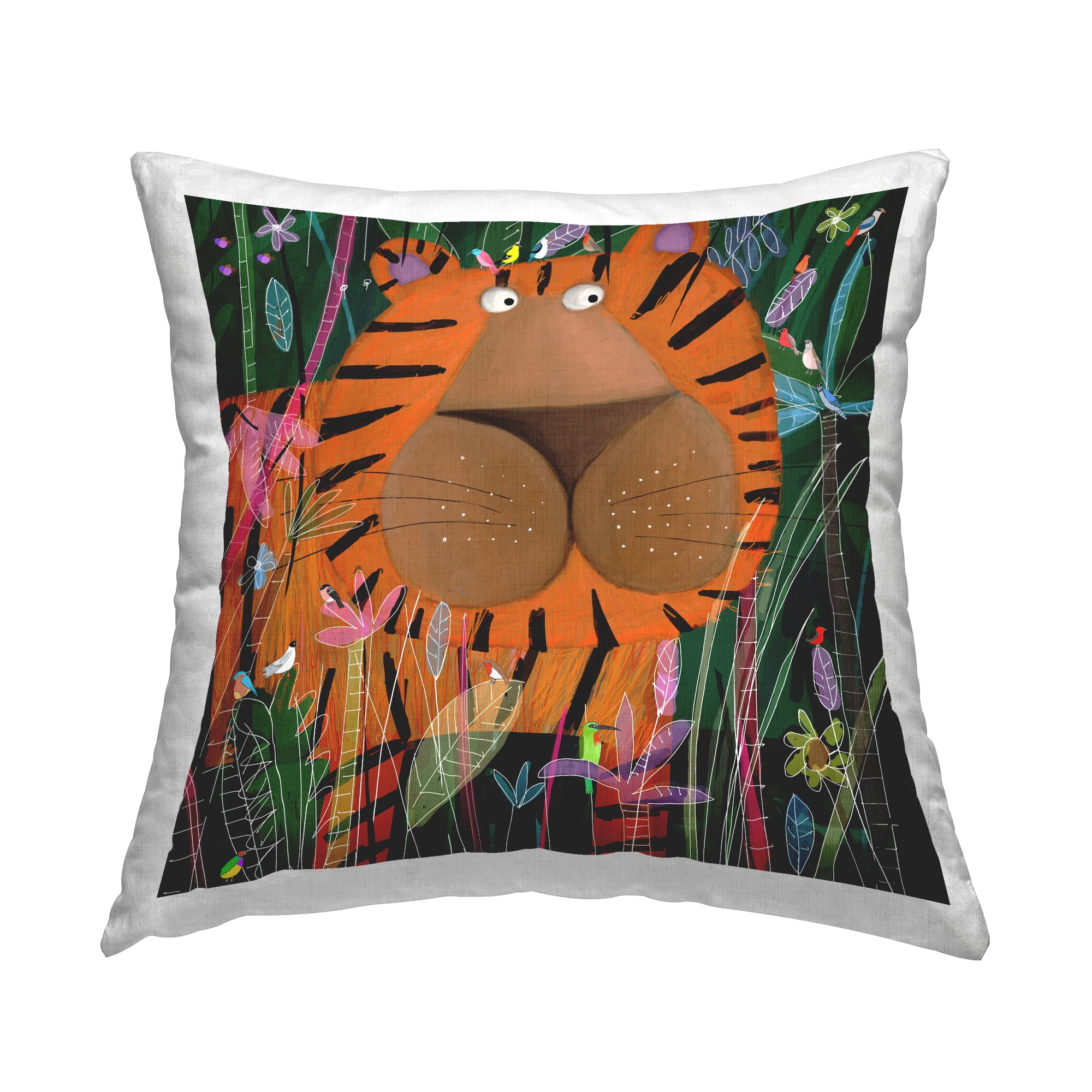 Stupell Industries Fun Tiger Forest Vegetation Nature Square Decorative Printed Throw Pillow, 18 x 18,