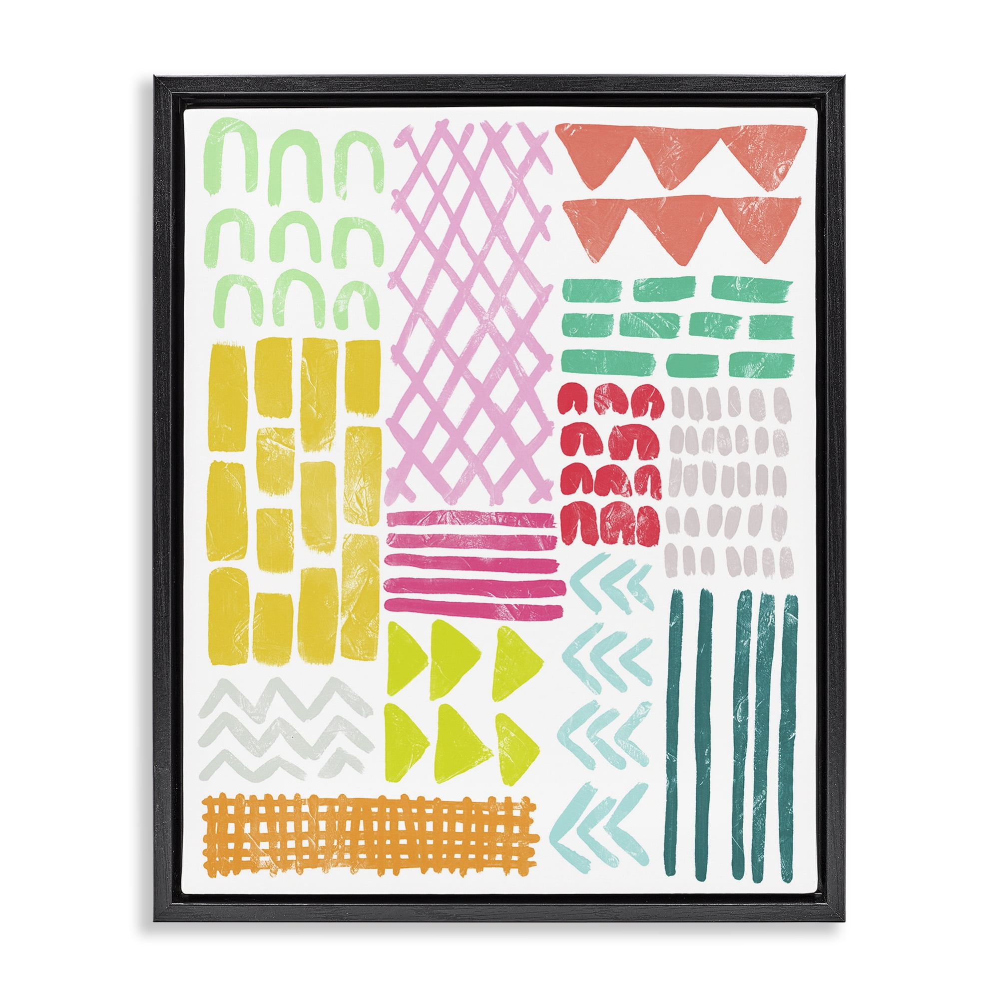 Stupell Industries Fun Varied Patterns & Shapes Abstract Painting Black Floater Framed Canvas Art Print Wall Art, 17 x 21