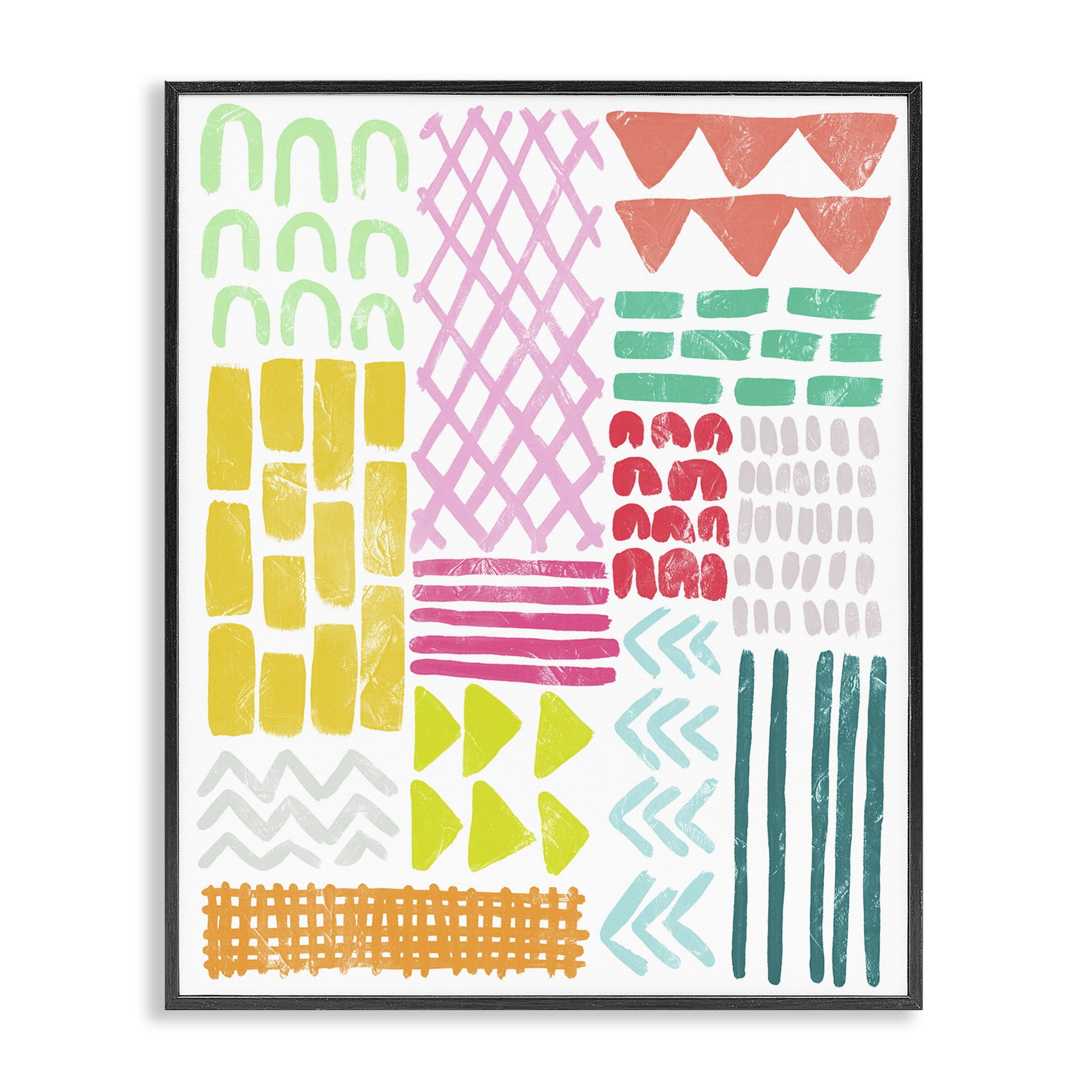Stupell Industries Fun Varied Patterns & Shapes Abstract Painting Black Framed Art Print Wall Art, 24 x 30