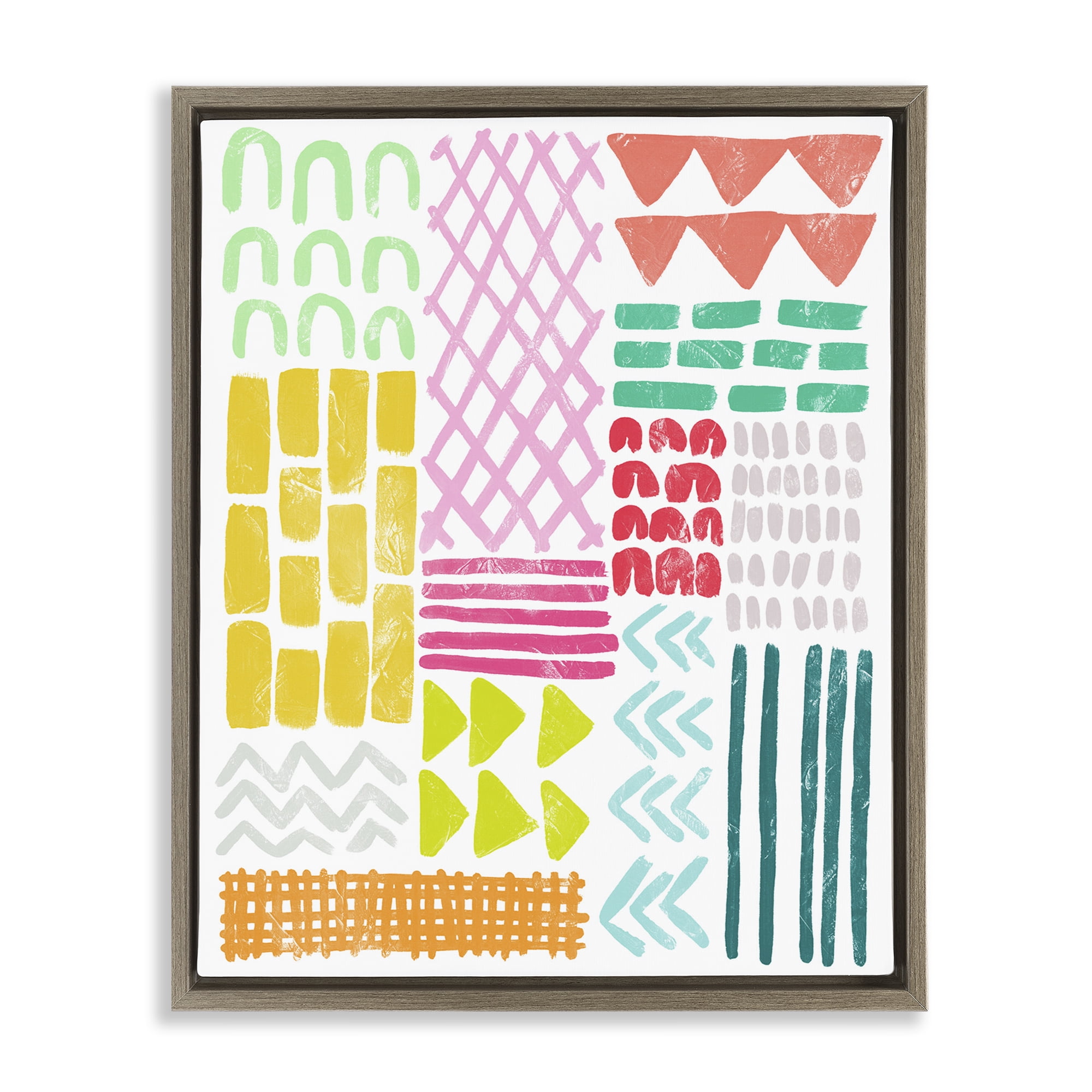 Stupell Industries Fun Varied Patterns & Shapes Abstract Painting Brown Floater Framed Canvas Art Print Wall Art, 25 x 31