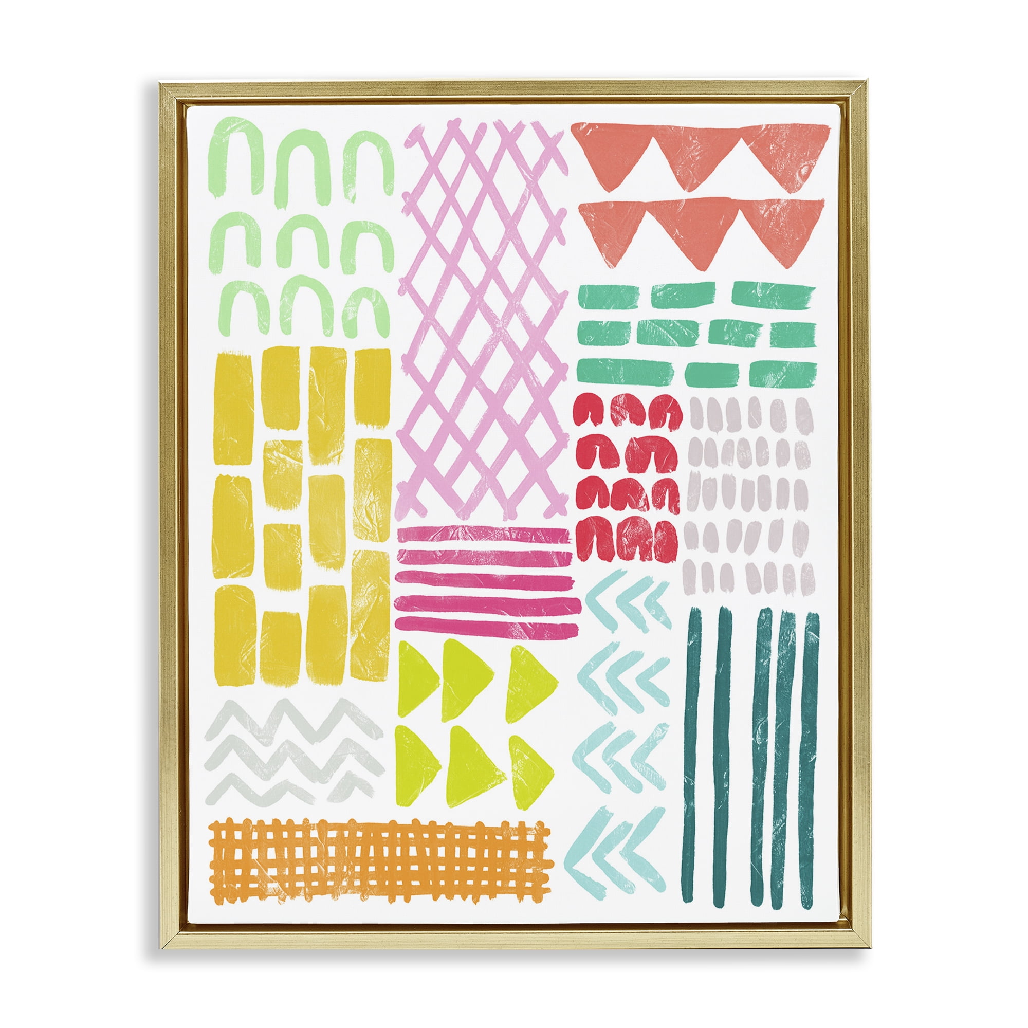 Stupell Industries Fun Varied Patterns & Shapes Abstract Painting Gold Floater Framed Canvas Art Print Wall Art, 25 x 31