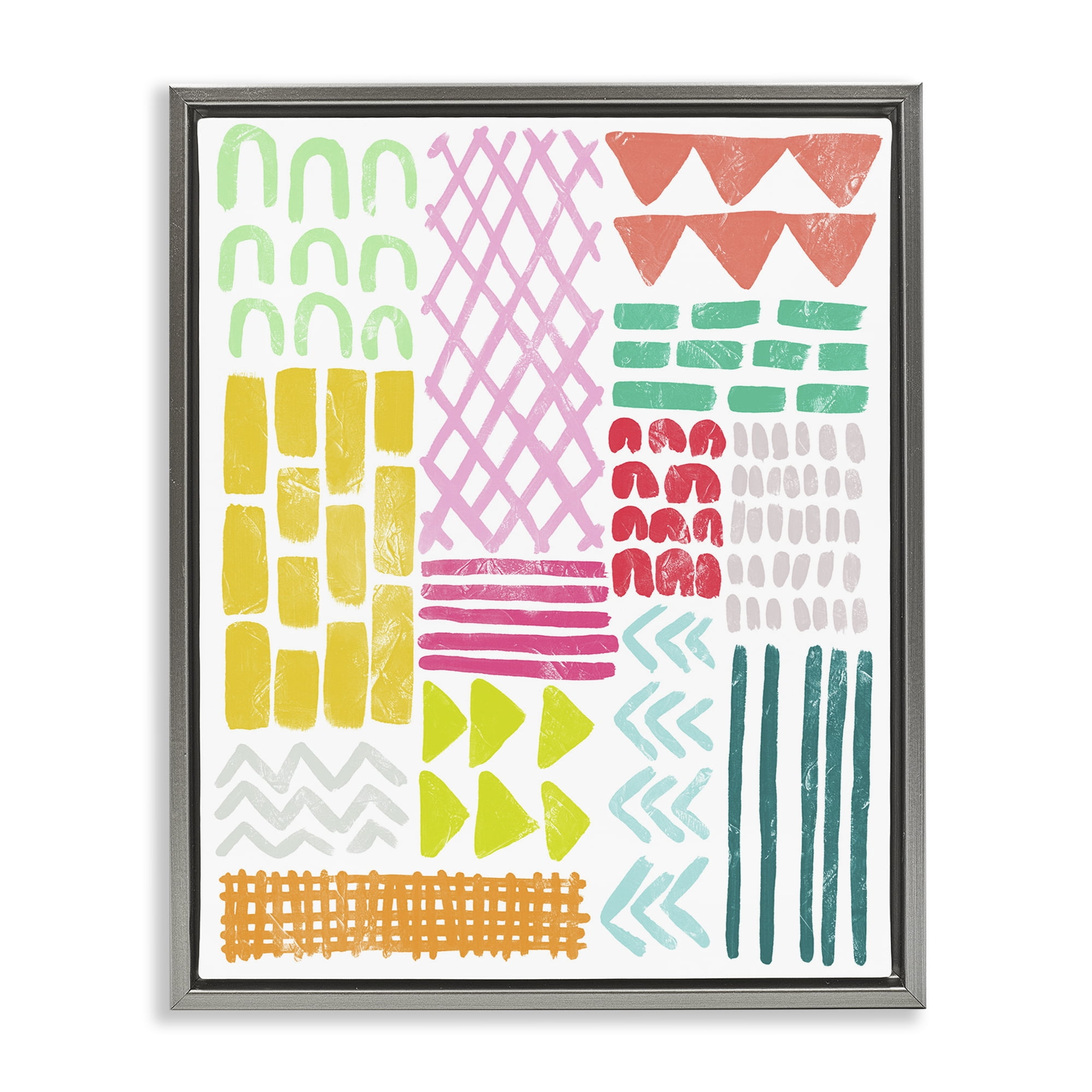 Stupell Industries Fun Varied Patterns & Shapes Abstract Painting Gray Floater Framed Canvas Art Print Wall Art, 25 x 31