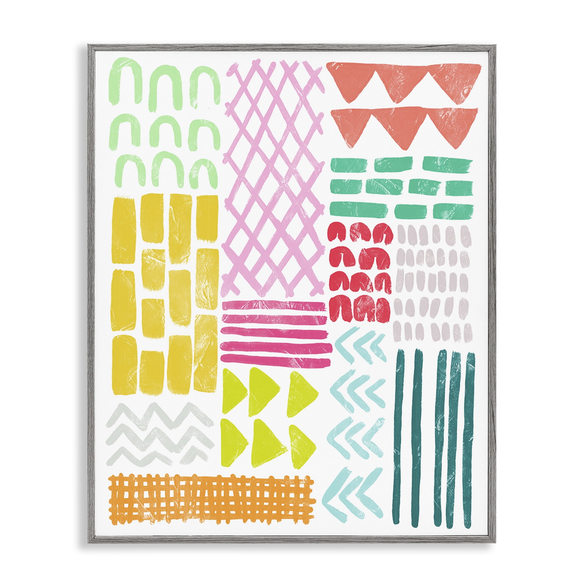Stupell Industries Fun Varied Patterns & Shapes Abstract Painting Gray Framed Art Print Wall Art, 24 x 30