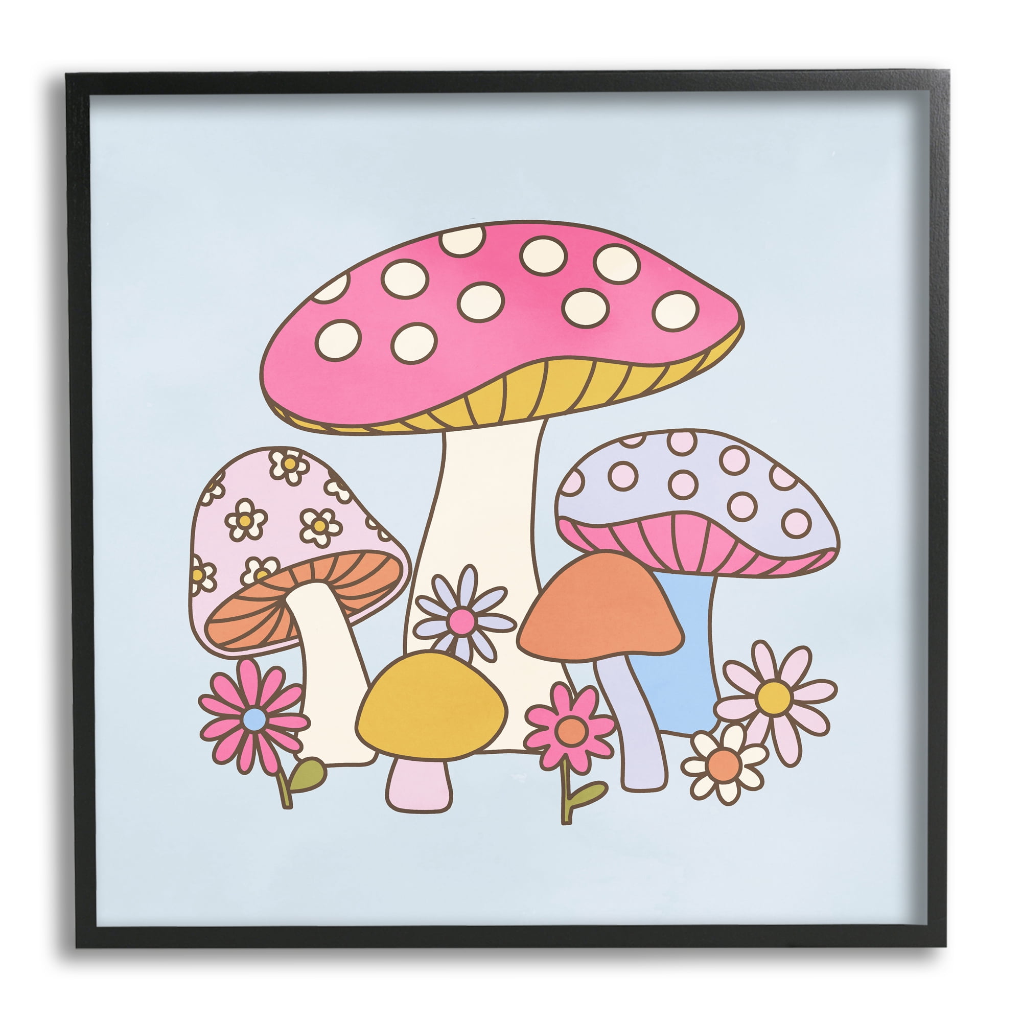 Stupell Industries Fun Whimsical Mushrooms Botanical & Floral Painting Black Framed Art Print Wall Art, 17 x 17