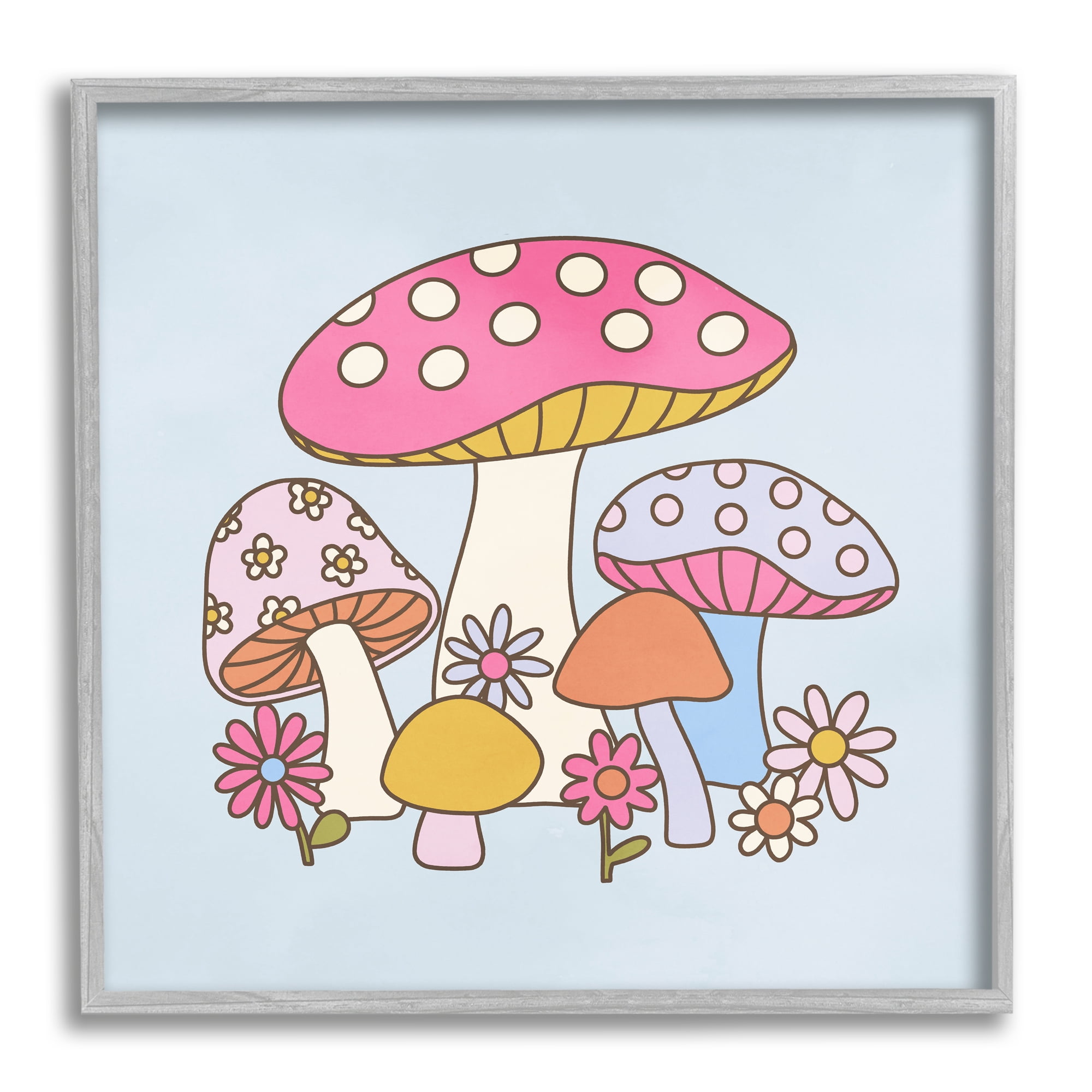 Stupell Industries Fun Whimsical Mushrooms Botanical & Floral Painting Gray Framed Art Print Wall Art, 24 x 24