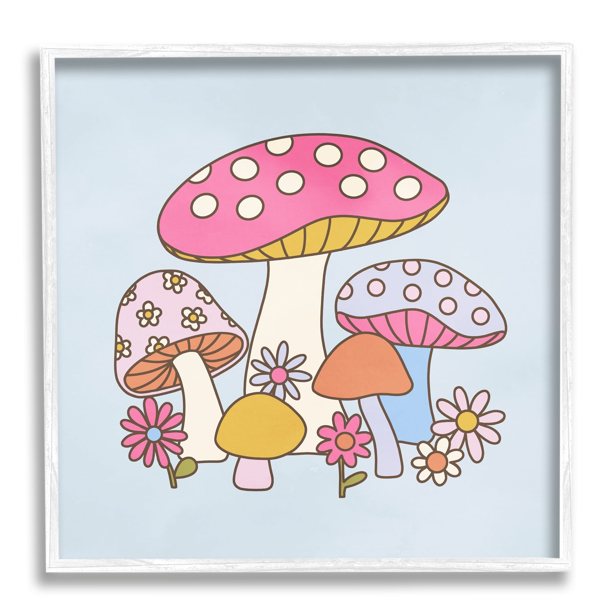 Stupell Industries Fun Whimsical Mushrooms Botanical & Floral Painting White Framed Art Print Wall Art, 17 x 17