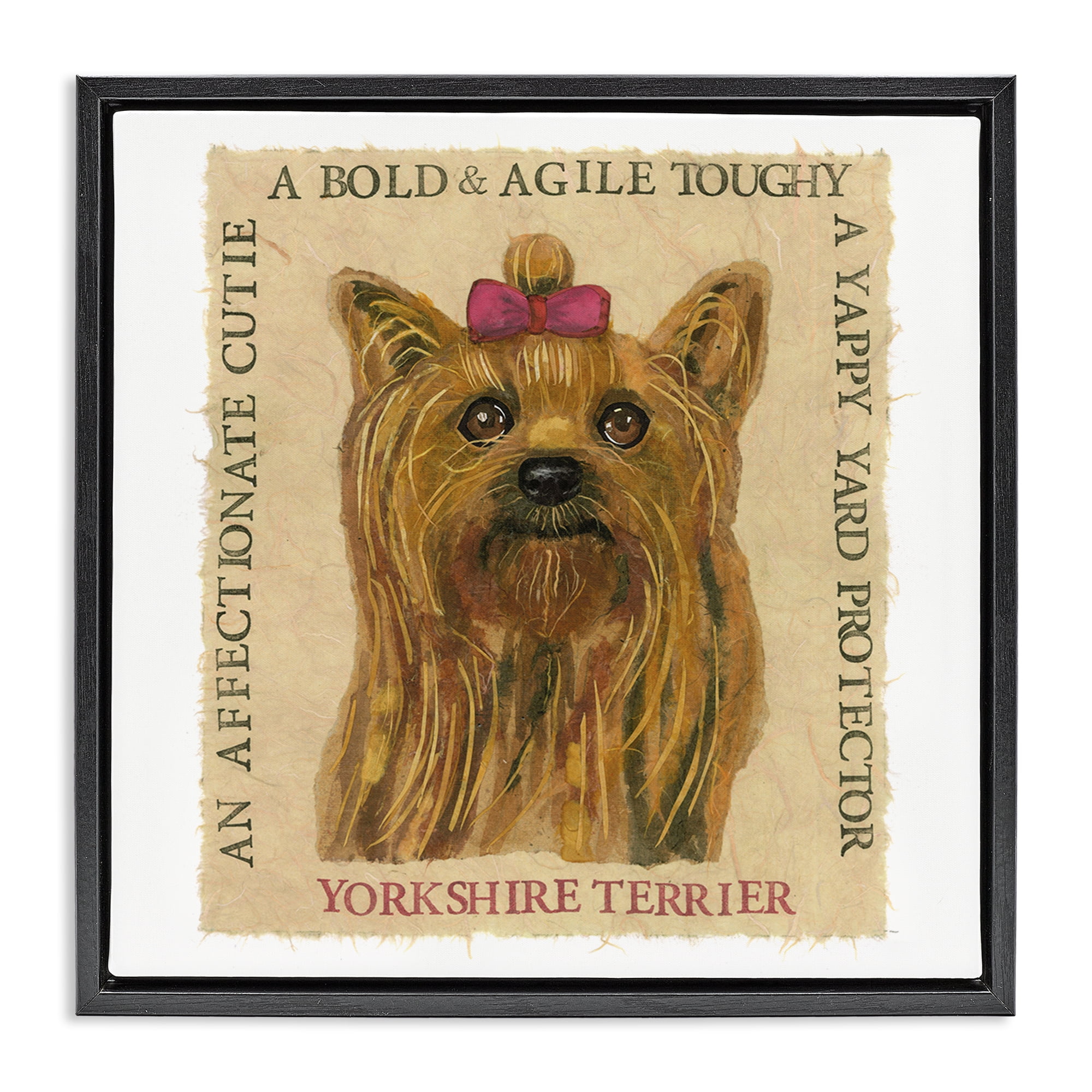 Stupell Industries Fun Yorkshire Terrier Phrases Animals Painting Black Floater Framed Canvas Art Print Wall Art, 18 x 18