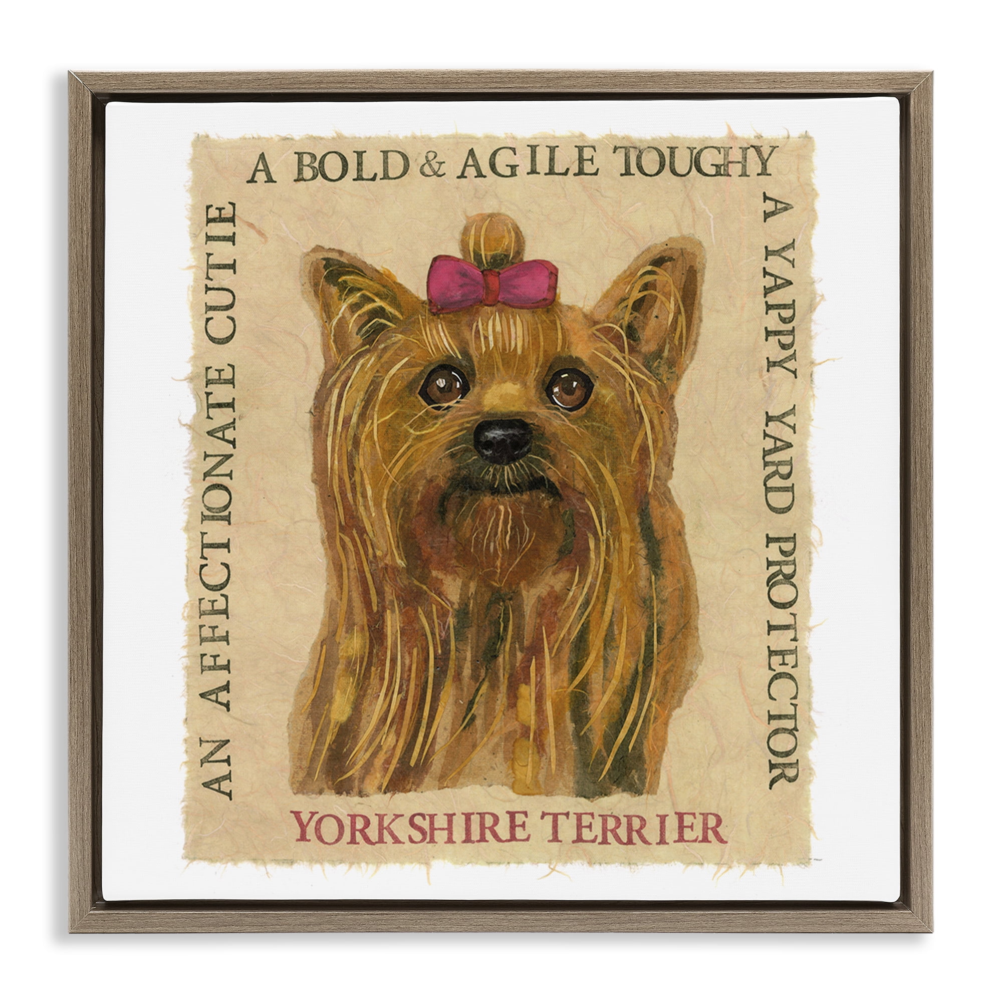 Stupell Industries Fun Yorkshire Terrier Phrases Animals Painting Brown Floater Framed Canvas Art Print Wall Art, 18 x 18