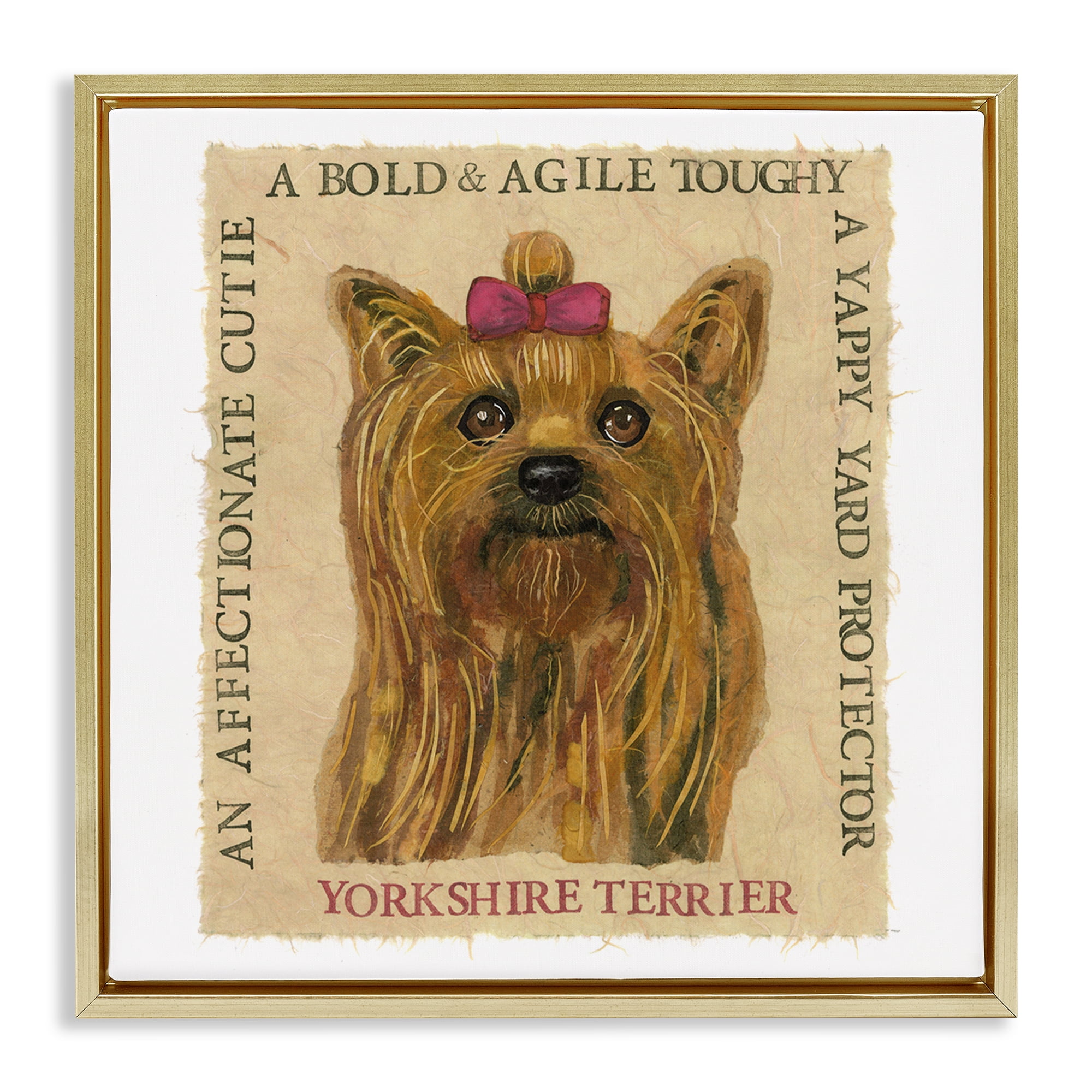 Stupell Industries Fun Yorkshire Terrier Phrases Animals Painting Gold Floater Framed Canvas Art Print Wall Art, 18 x 18