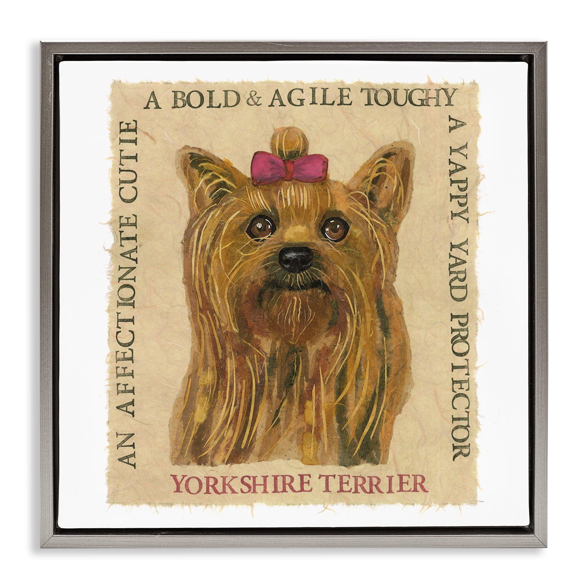 Stupell Industries Fun Yorkshire Terrier Phrases Animals Painting Gray Floater Framed Canvas Art Print Wall Art, 25 x 25