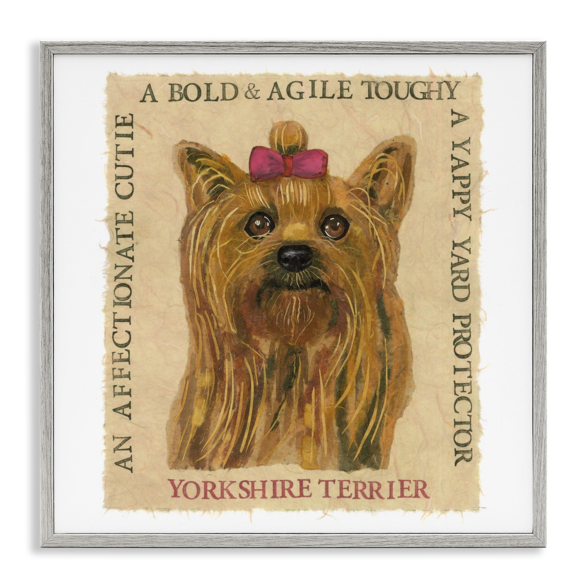 Stupell Industries Fun Yorkshire Terrier Phrases Animals Painting Gray Framed Art Print Wall Art, 17 x 17