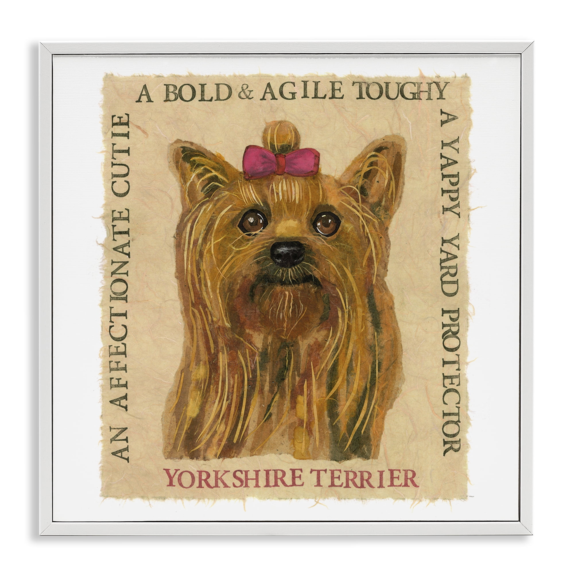 Stupell Industries Fun Yorkshire Terrier Phrases Animals Painting White Framed Art Print Wall Art, 24 x 24