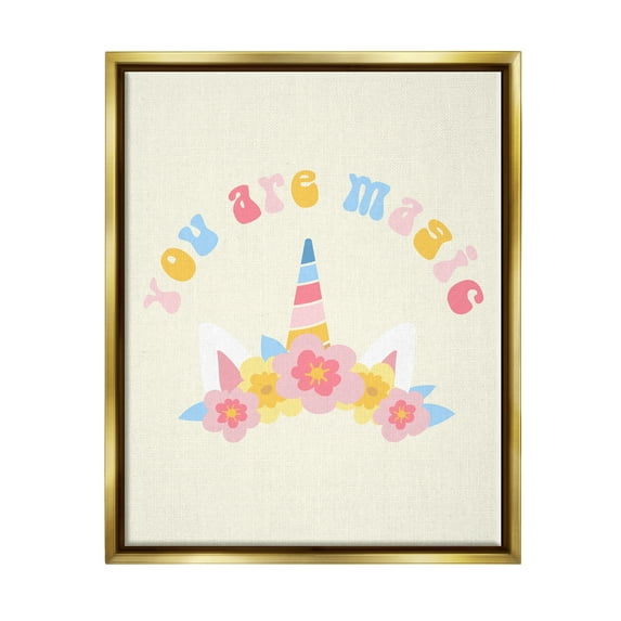 Stupell Industries Fun You Are Magic Phrase Fairy Tales & Fantasy Painting Gold Floater Framed Canvas Art Print Wall Art, 25 x 31