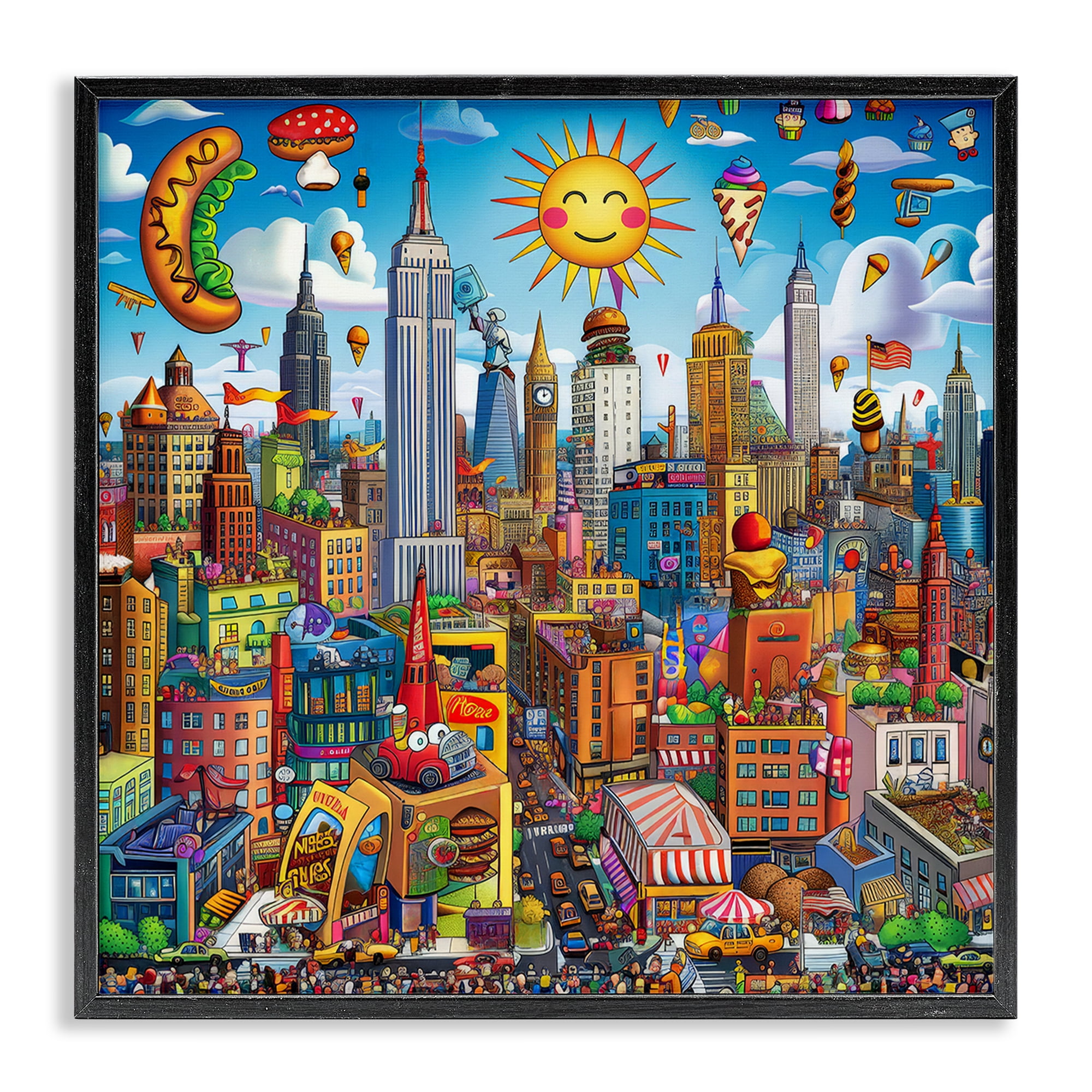 Stupell Industries Fun Zany Cityscape Novelty & Humor Painting Black Framed Art Print Wall Art, 17 x 17
