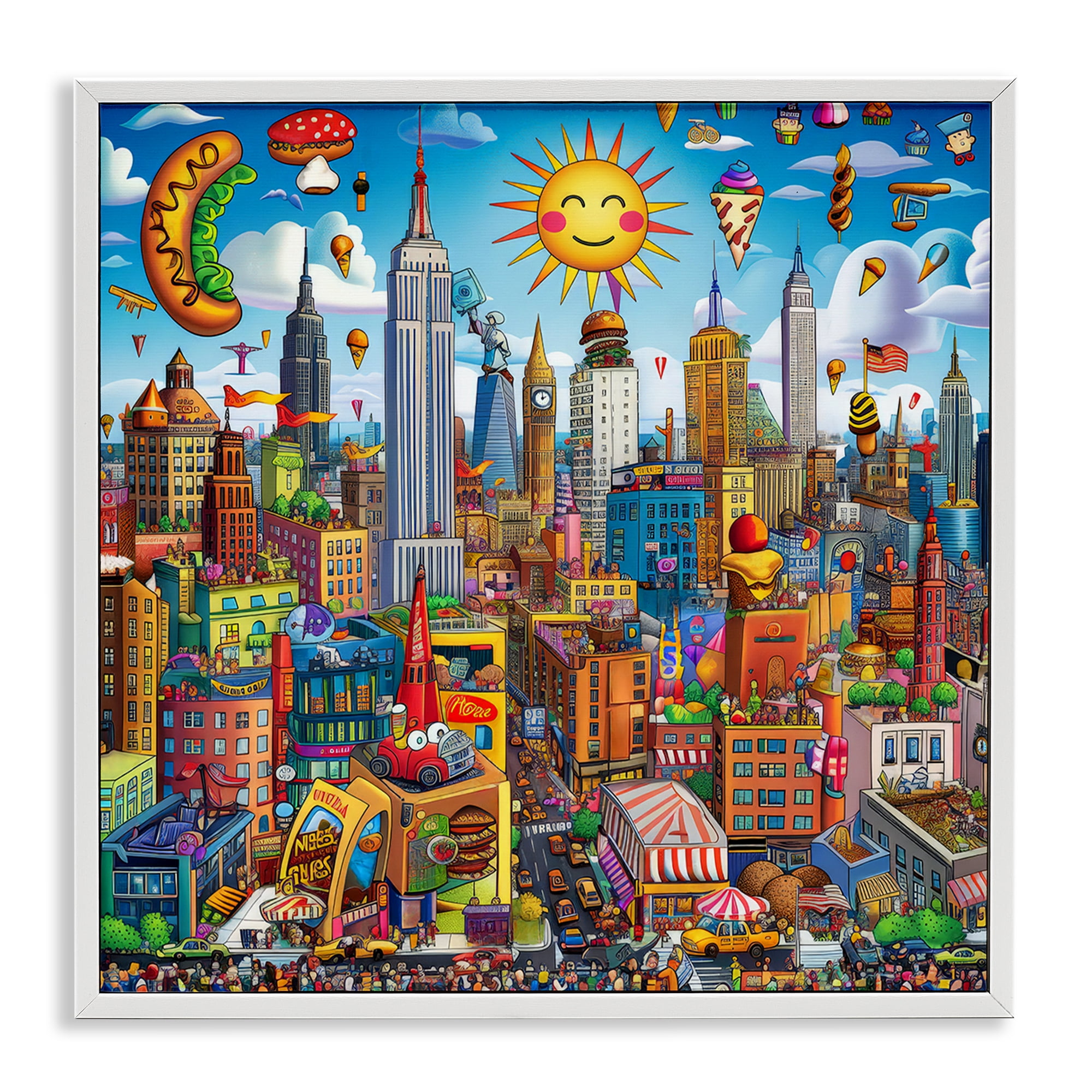Stupell Industries Fun Zany Cityscape Novelty & Humor Painting White Framed Art Print Wall Art, 17 x 17