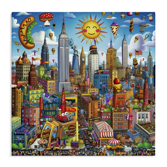 Stupell Industries Fun Zany Cityscape Novelty & Humor Painting Wrapped Canvas Art Print Wall Art, 17 x 17