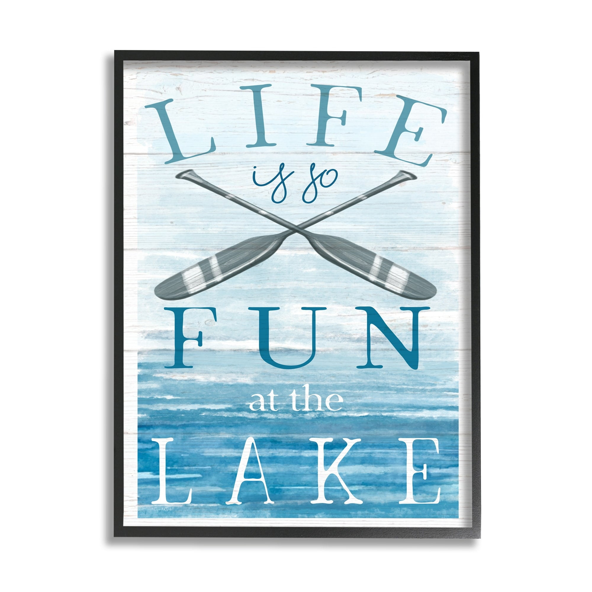 Stupell Industries Fun at Lake Phrase Crossed Ores Water Design Graphic Art Black Framed Art Print Wall Art, Design by Elizabeth Tyndall