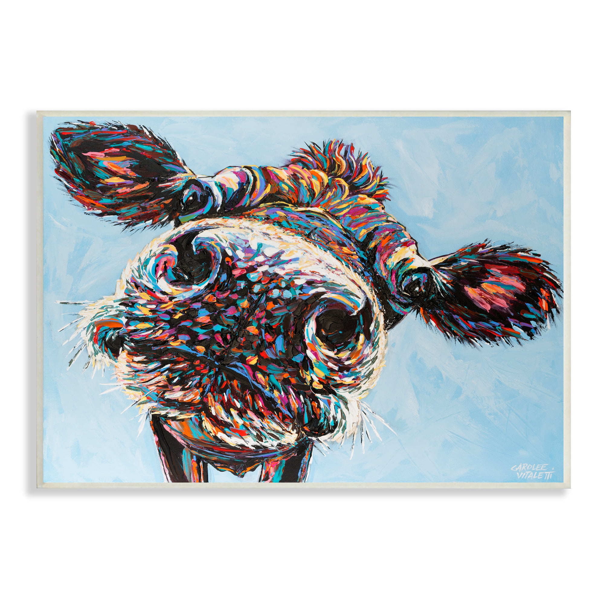 Stupell Industries Funky Abstract Cow Portrait Contemporary Cattle Painting, 19 x 13,Design by Carolee Vitaletti
