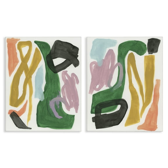 Stupell Industries Funky Abstract Squiggles Abstract Painting Wrapped Canvas Art Print Wall Art, 16 x 20, Set of 2
