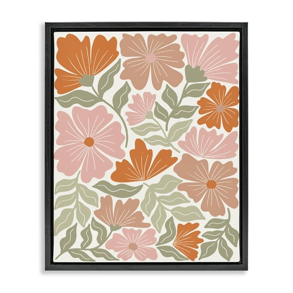 Stupell Industries Funky Asymmetrical Florals Plants & Flowers Painting Black Floater Framed Canvas Art Print Wall Art, 17 x 21