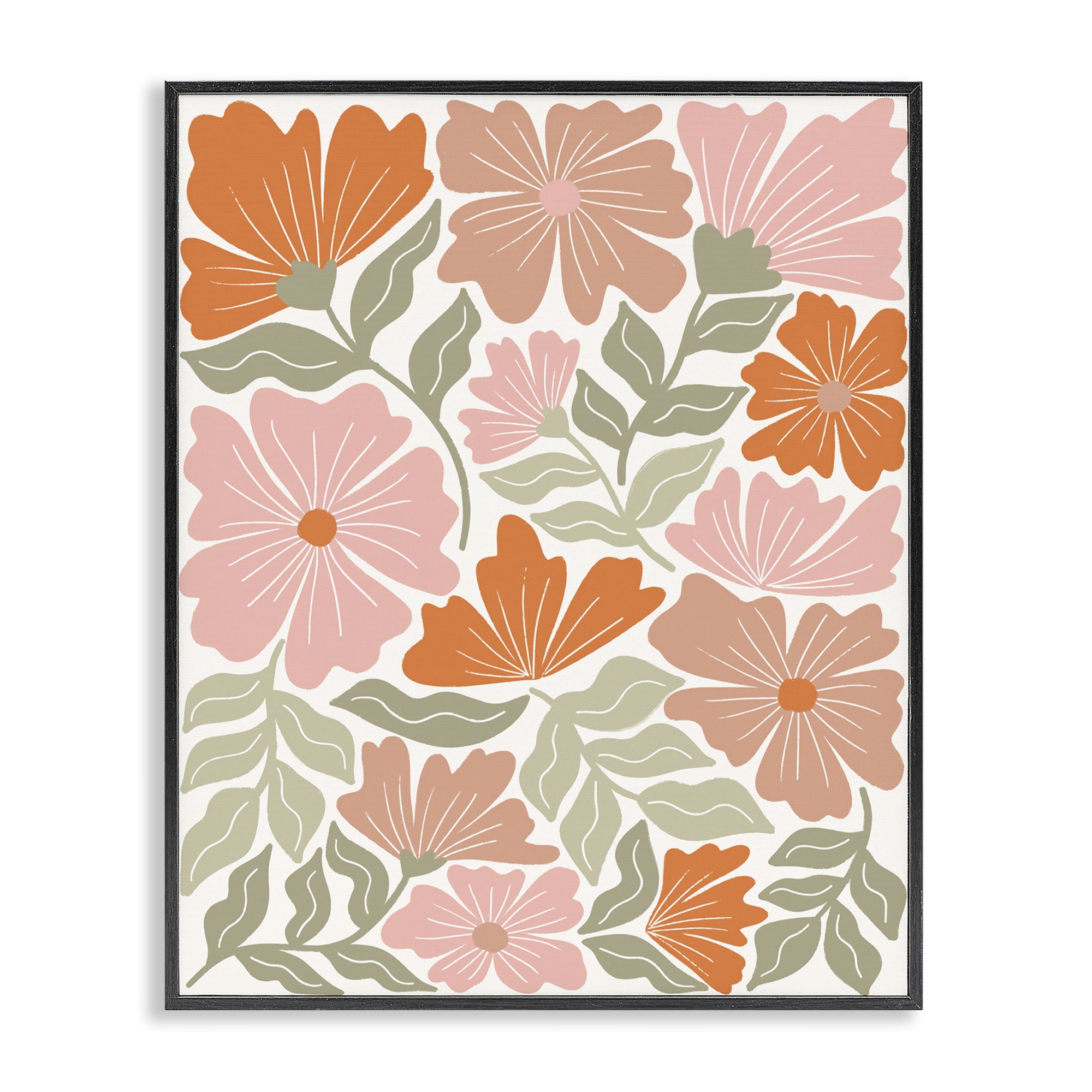 Stupell Industries Funky Asymmetrical Florals Plants & Flowers Painting Black Framed Art Print Wall Art, 11 x 14