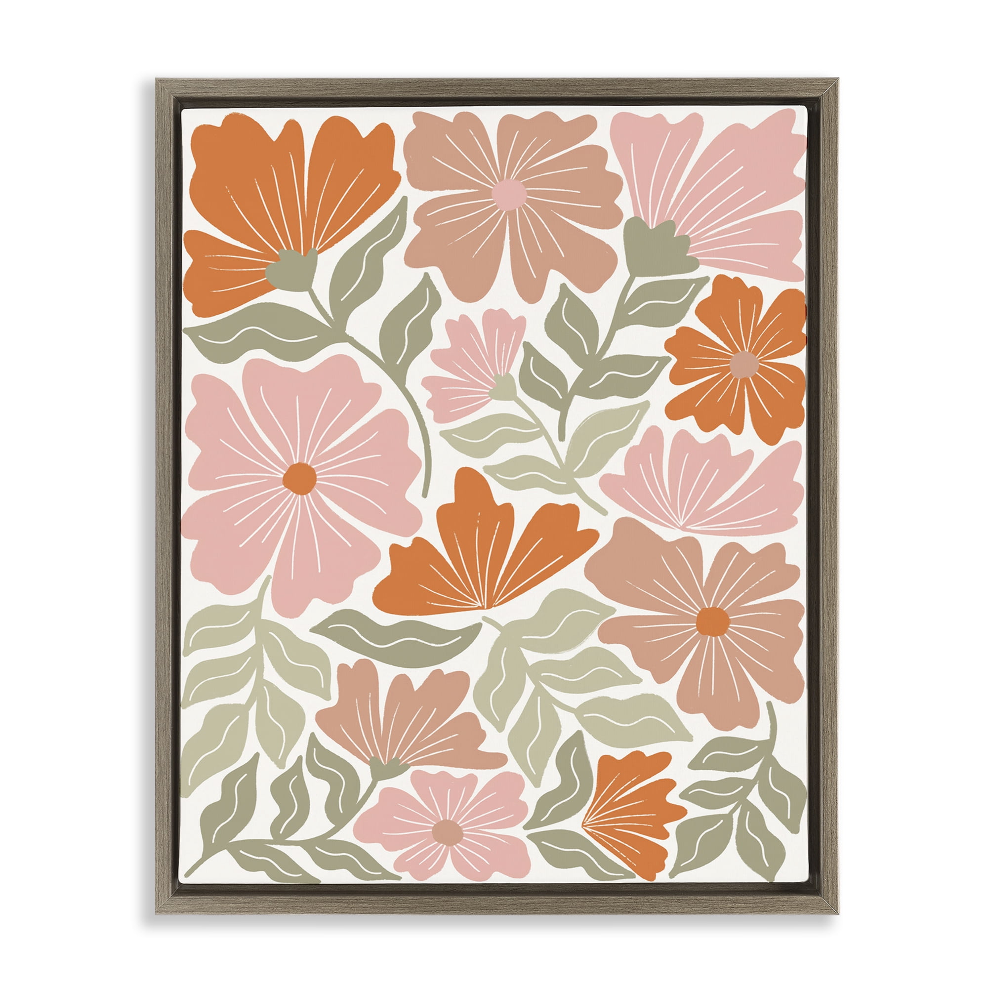Stupell Industries Funky Asymmetrical Florals Plants & Flowers Painting Brown Floater Framed Canvas Art Print Wall Art, 17 x 21