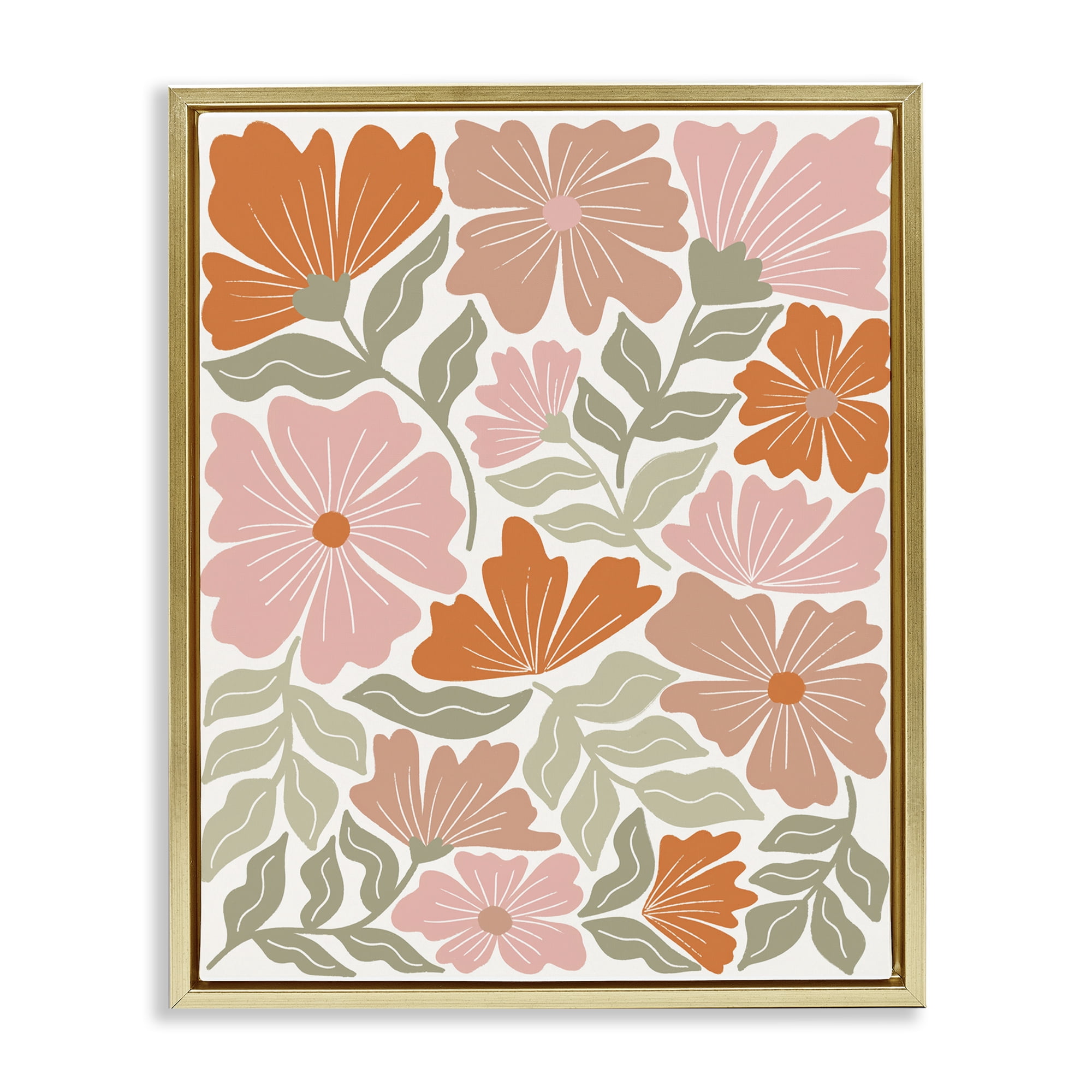 Stupell Industries Funky Asymmetrical Florals Plants & Flowers Painting Gold Floater Framed Canvas Art Print Wall Art, 25 x 31