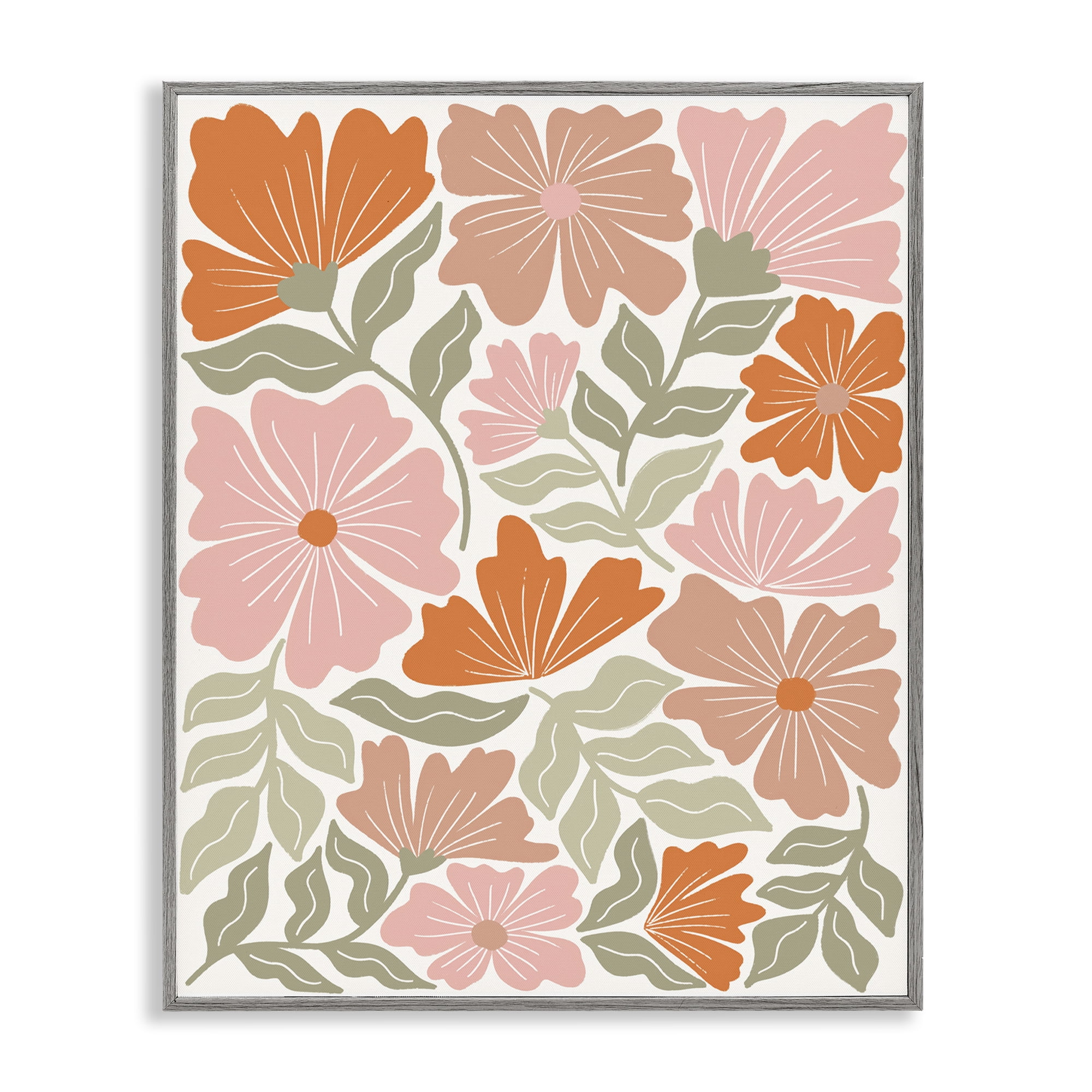 Stupell Industries Funky Asymmetrical Florals Plants & Flowers Painting Gray Framed Art Print Wall Art, 24 x 30