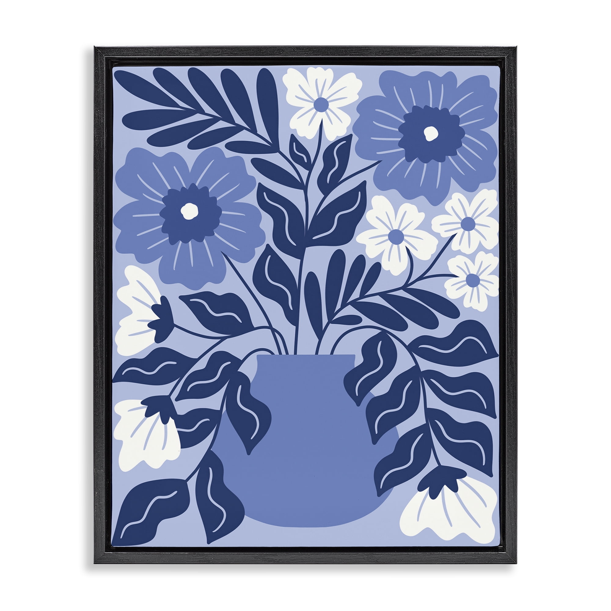 Stupell Industries Funky Blue Florals Plants & Flowers Painting Black Floater Framed Canvas Art Print Wall Art, 17 x 21