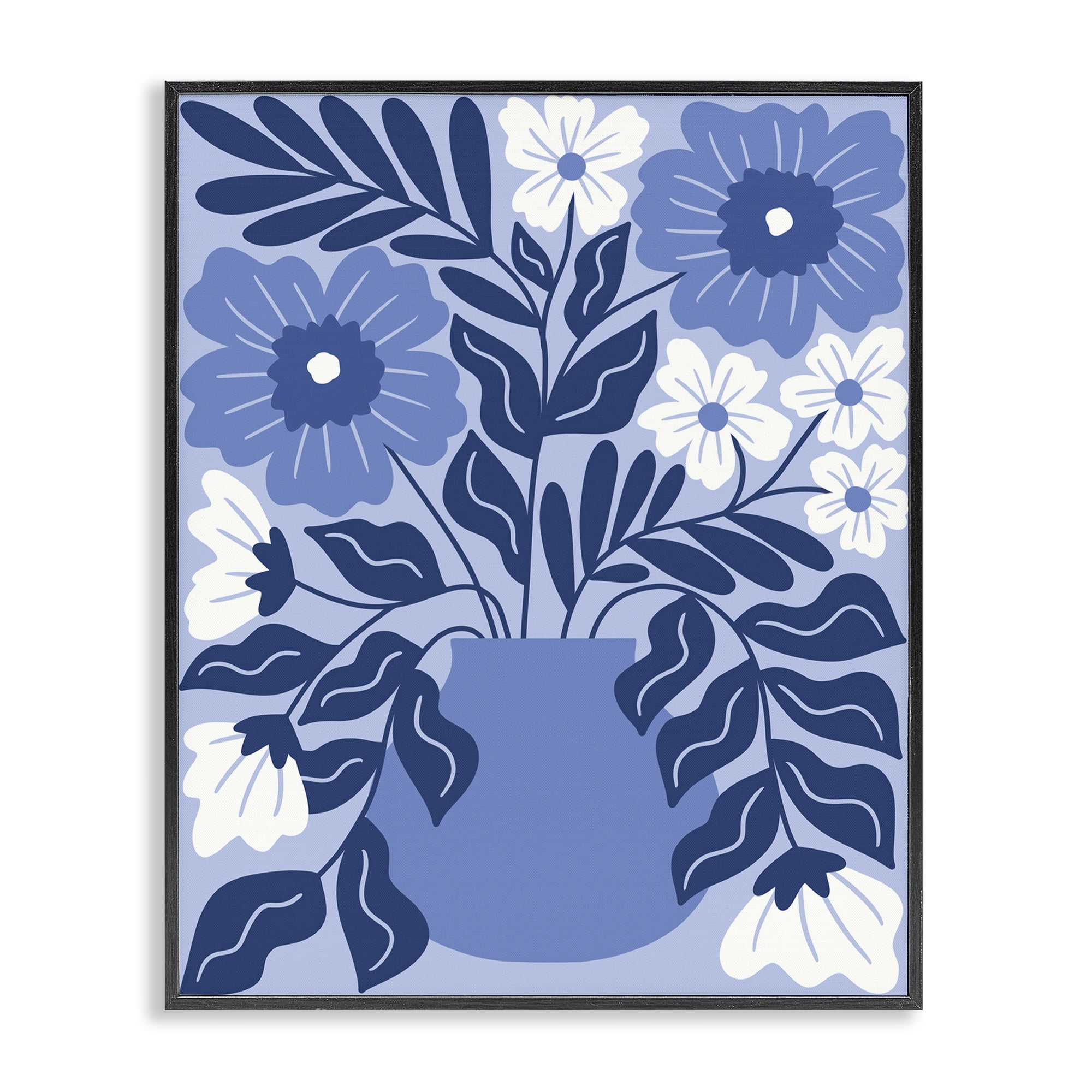Stupell Industries Funky Blue Florals Plants & Flowers Painting Black Framed Art Print Wall Art, 16 x 20