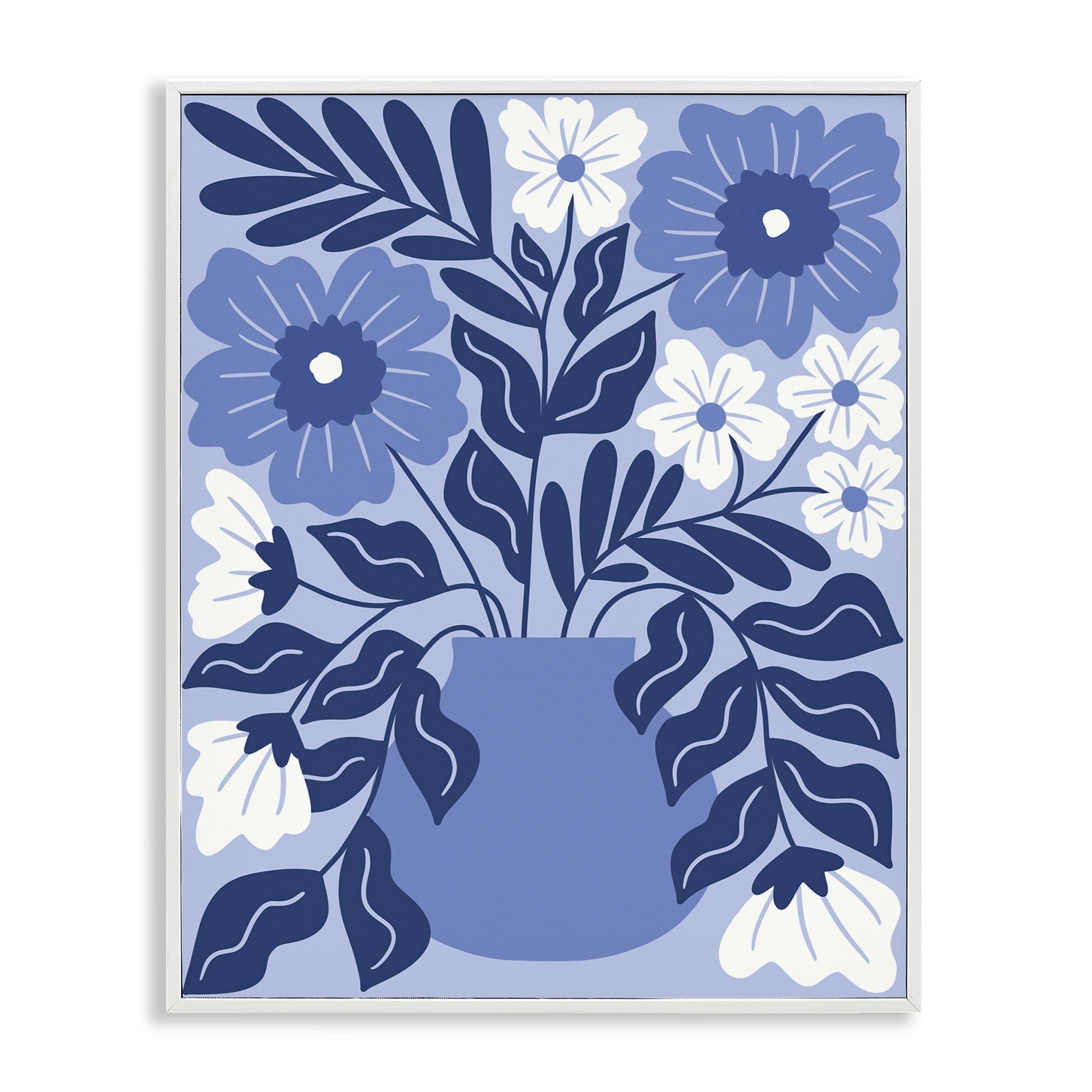 Stupell Industries Funky Blue Florals Plants & Flowers Painting White Framed Art Print Wall Art, 24 x 30