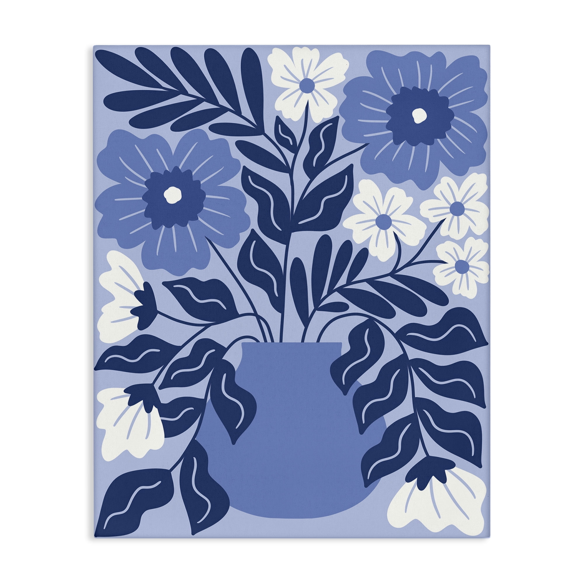 Stupell Industries Funky Blue Florals Plants & Flowers Painting Wrapped Canvas Art Print Wall Art, 36 x 48