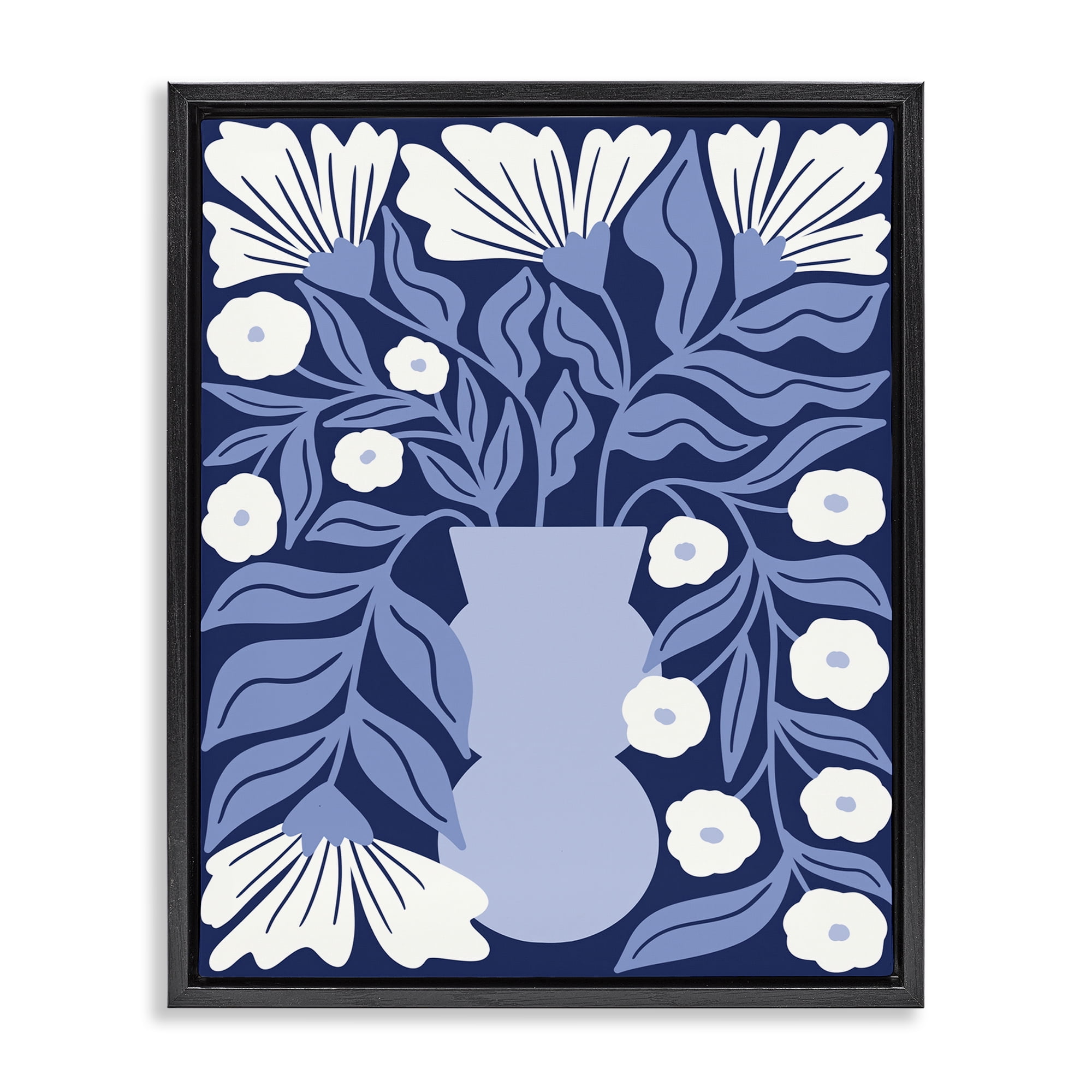 Stupell Industries Funky Blue Flower Vase Plants & Flowers Painting Black Floater Framed Canvas Art Print Wall Art, 25 x 31