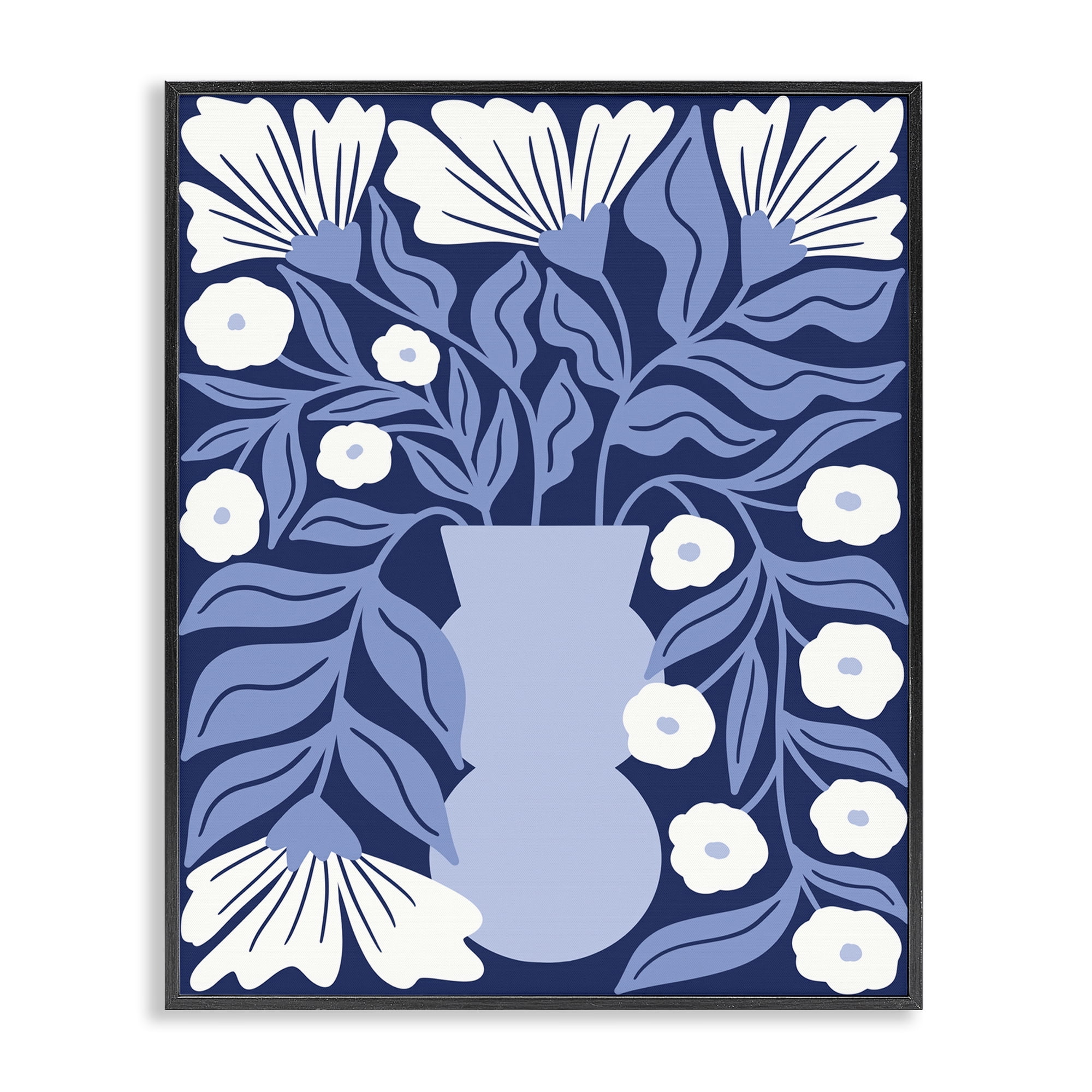 Stupell Industries Funky Blue Flower Vase Plants & Flowers Painting Black Framed Art Print Wall Art, 16 x 20
