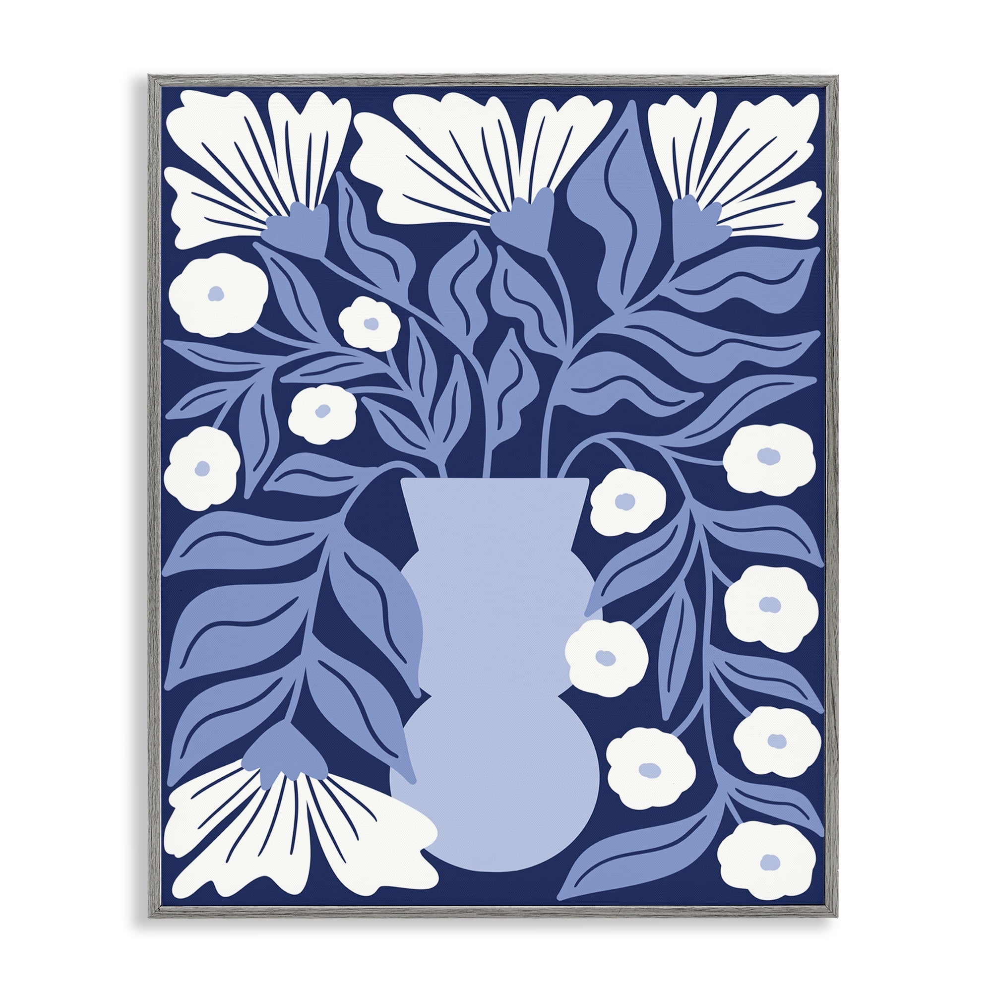 Stupell Industries Funky Blue Flower Vase Plants & Flowers Painting Gray Framed Art Print Wall Art, 16 x 20