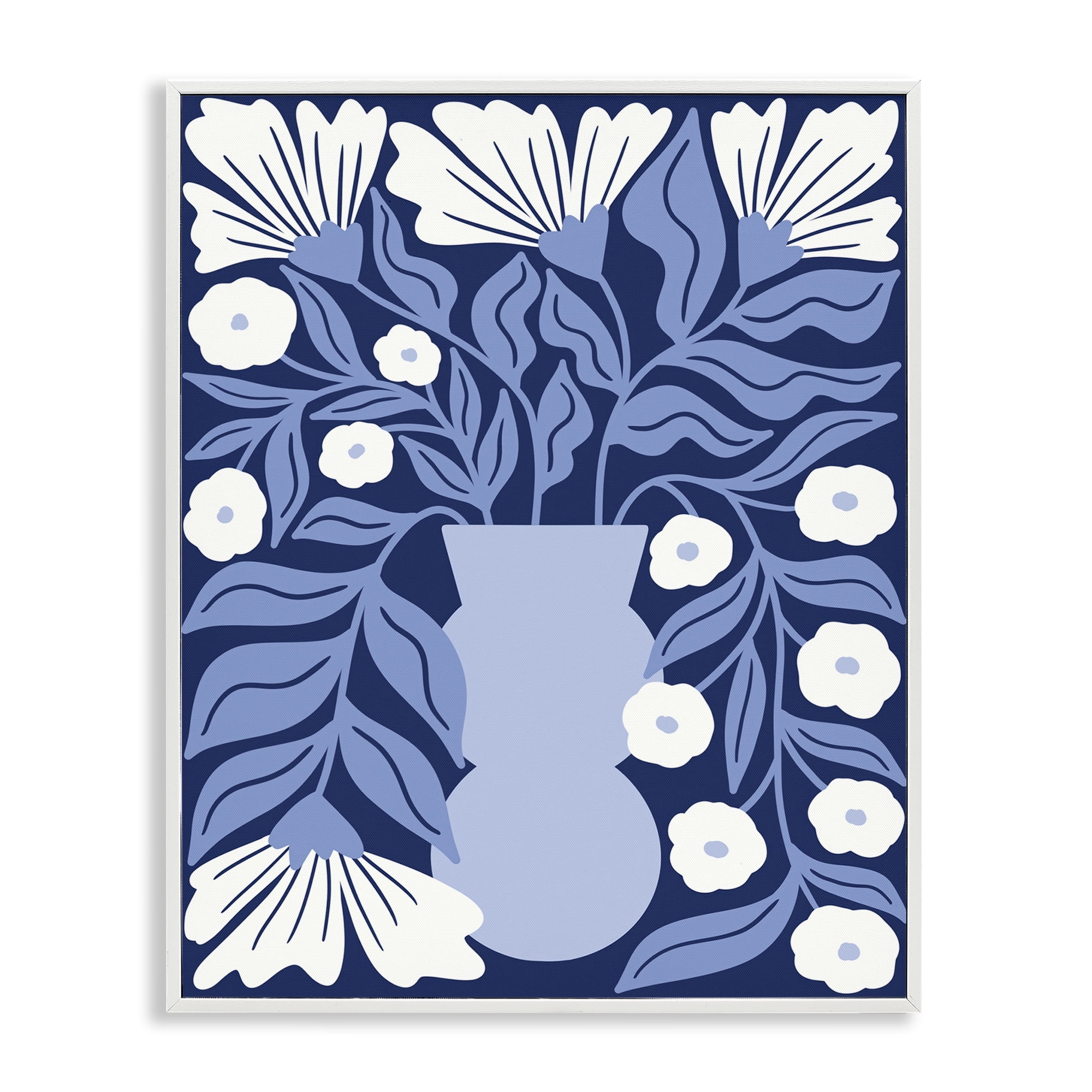 Stupell Industries Funky Blue Flower Vase Plants & Flowers Painting White Framed Art Print Wall Art, 16 x 20