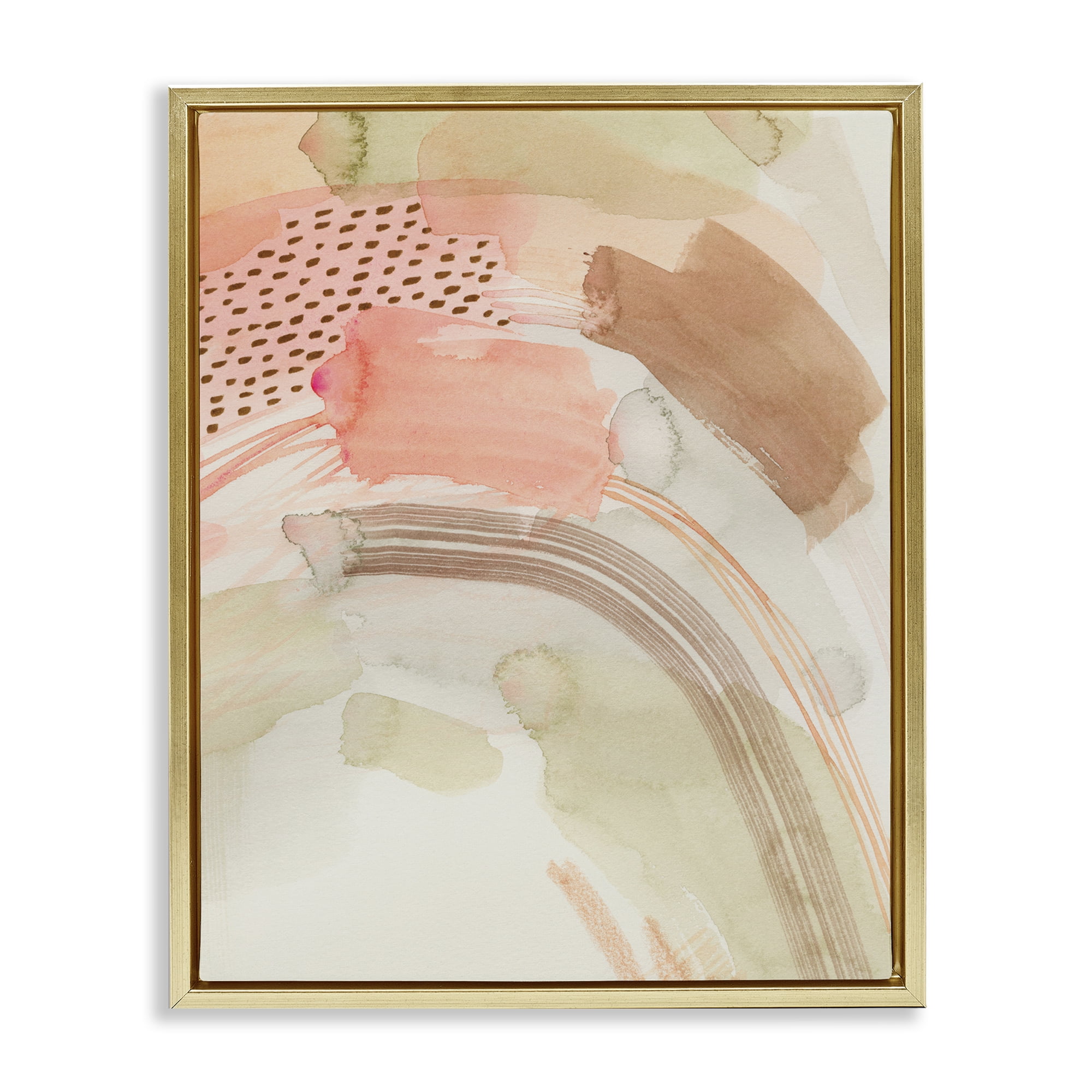 Stupell Industries Funky Blush & Beige Abstract Abstract Painting Gold Floater Framed Canvas Art Print Wall Art, 25 x 31