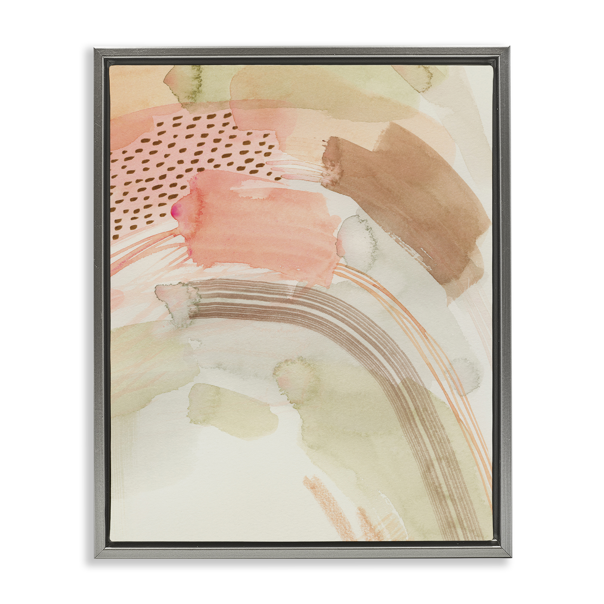 Stupell Industries Funky Blush & Beige Abstract Abstract Painting Gray Floater Framed Canvas Art Print Wall Art, 25 x 31
