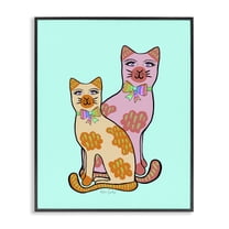 Stupell Industries Funky Cats on Turquoise Animals Painting Black Framed Art Print Wall Art, 11 x 14