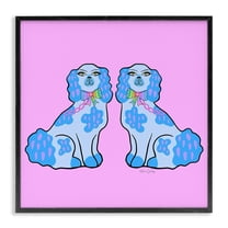 Stupell Industries Funky Dogs Blue & Pink Animals Painting Black Framed Art Print Wall Art, 12 x 12