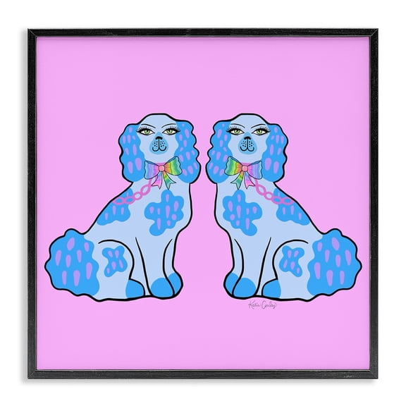 Stupell Industries Funky Dogs Blue & Pink Animals Painting Black Framed Art Print Wall Art, 12 x 12