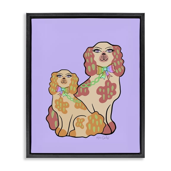 Stupell Industries Funky Dogs on Purple Animals Painting Black Floater Framed Canvas Art Print Wall Art, 17 x 21