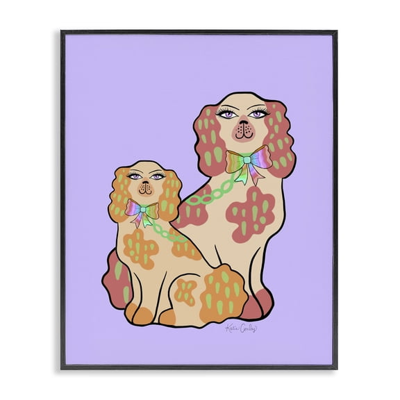 Stupell Industries Funky Dogs on Purple Animals Painting Black Framed Art Print Wall Art, 11 x 14