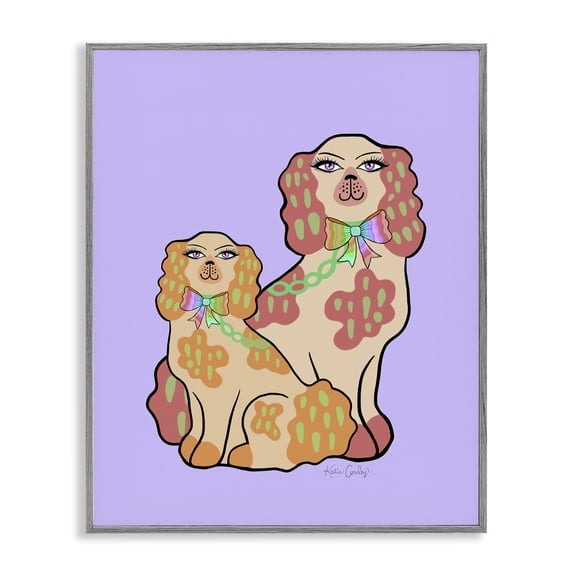 Stupell Industries Funky Dogs on Purple Animals Painting Gray Framed Art Print Wall Art, 16 x 20