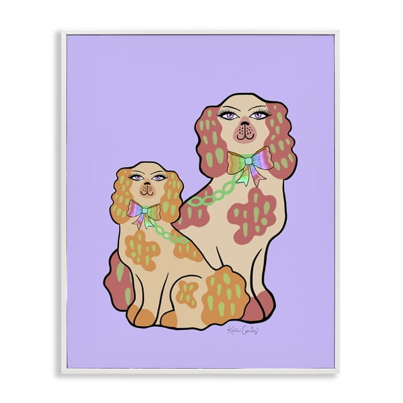 Stupell Industries Funky Dogs on Purple Animals Painting White Framed Art Print Wall Art, 11 x 14