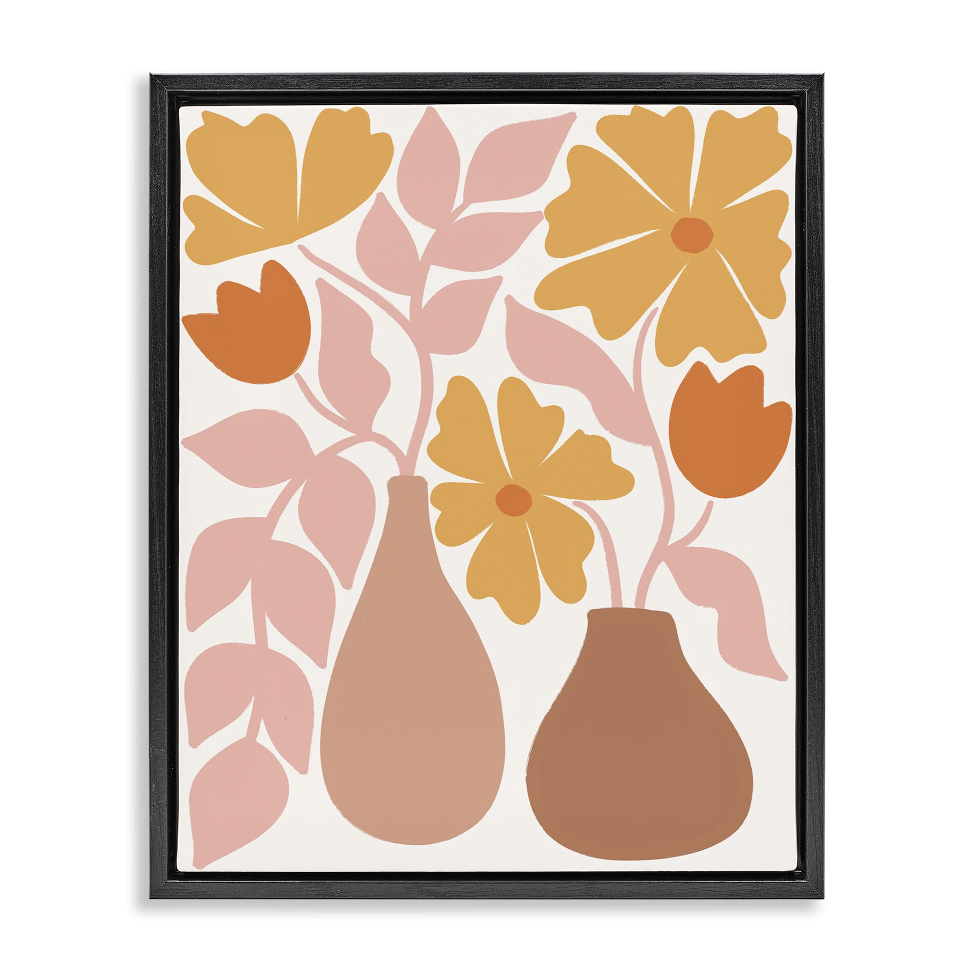 Stupell Industries Funky Flower Vases Plants & Flowers Painting Black Floater Framed Canvas Art Print Wall Art, 25 x 31