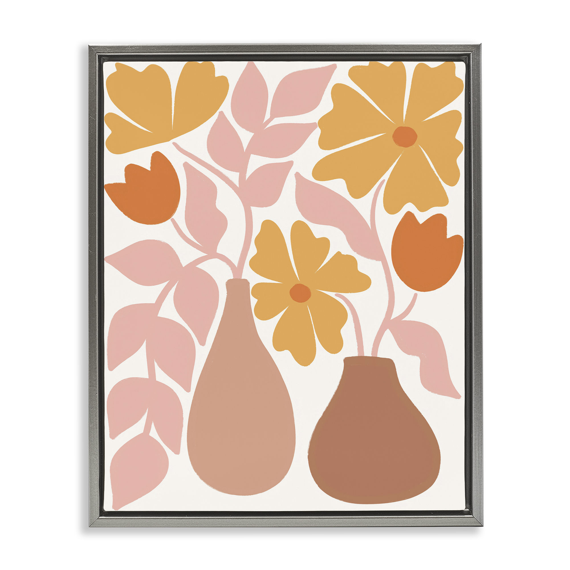 Stupell Industries Funky Flower Vases Plants & Flowers Painting Gray Floater Framed Canvas Art Print Wall Art, 17 x 21