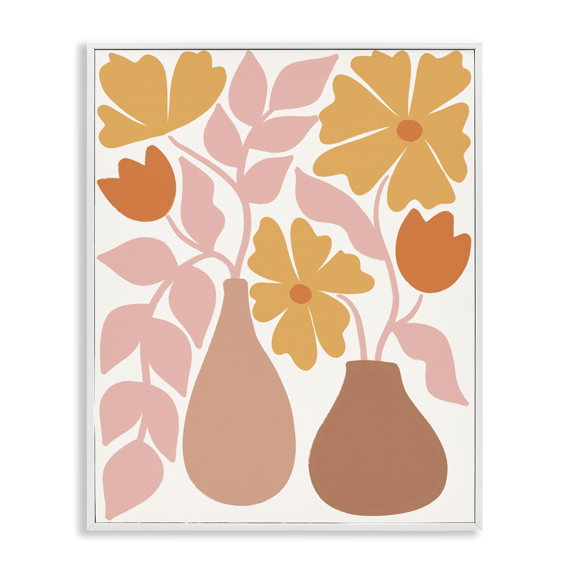Stupell Industries Funky Flower Vases Plants & Flowers Painting White Framed Art Print Wall Art, 11 x 14